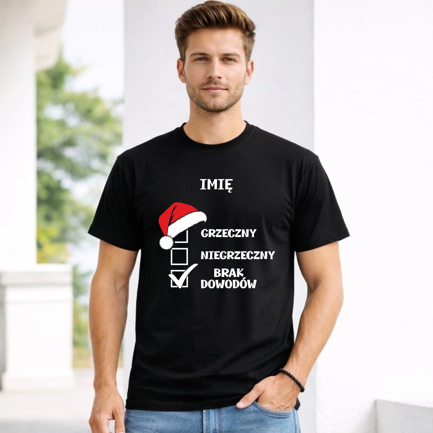 Koszulka męska świąteczna - Grzeczny niegrzeczny brak dowodów - personalizowana BN99