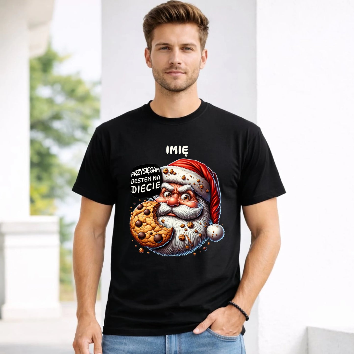 Koszulka męska świąteczna - Mikołaj Przysięgam jestem na diecie - personalizowana BN97