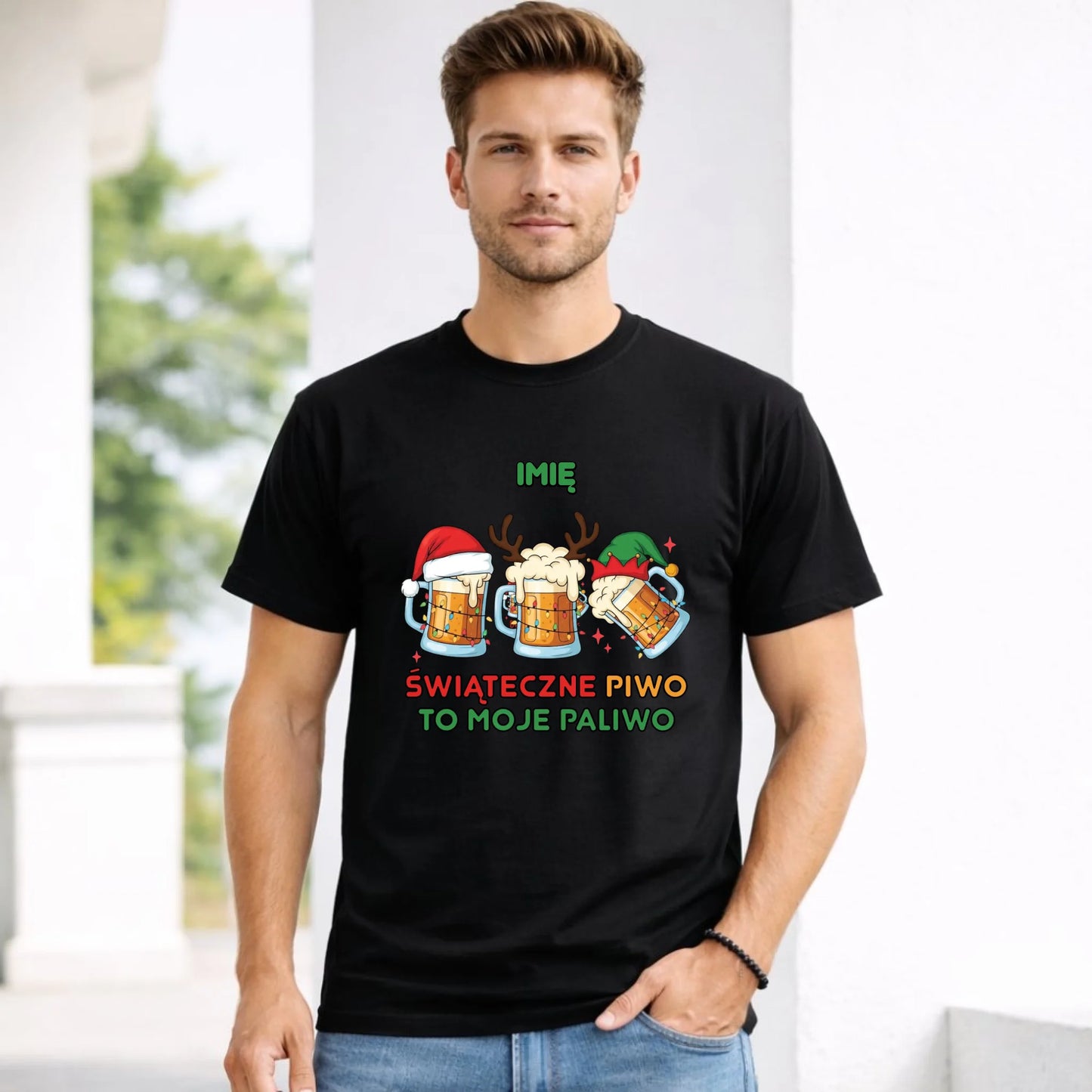Koszulka męska świąteczna - Świąteczne piwo to moje paliwo - personalizowana BN119