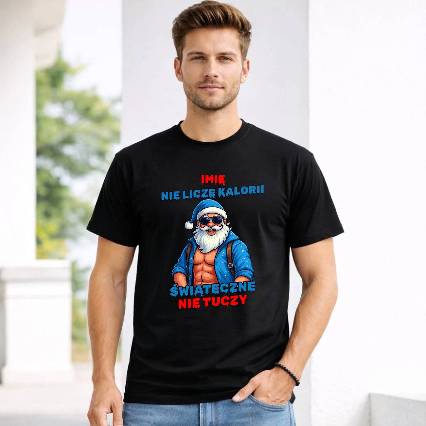 Koszulka męska świąteczna z Mikołajem - Świąteczne nie tuczy - personalizowana BN118