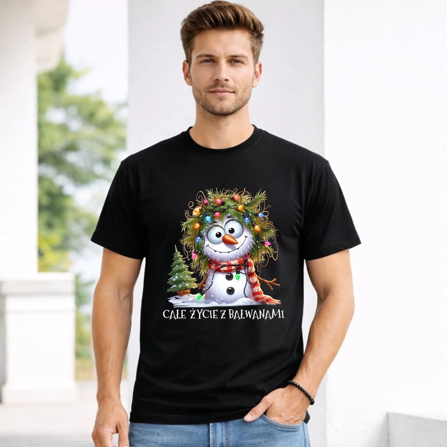 Koszulka męska świąteczna - Całe życie z bałwanami BN125
