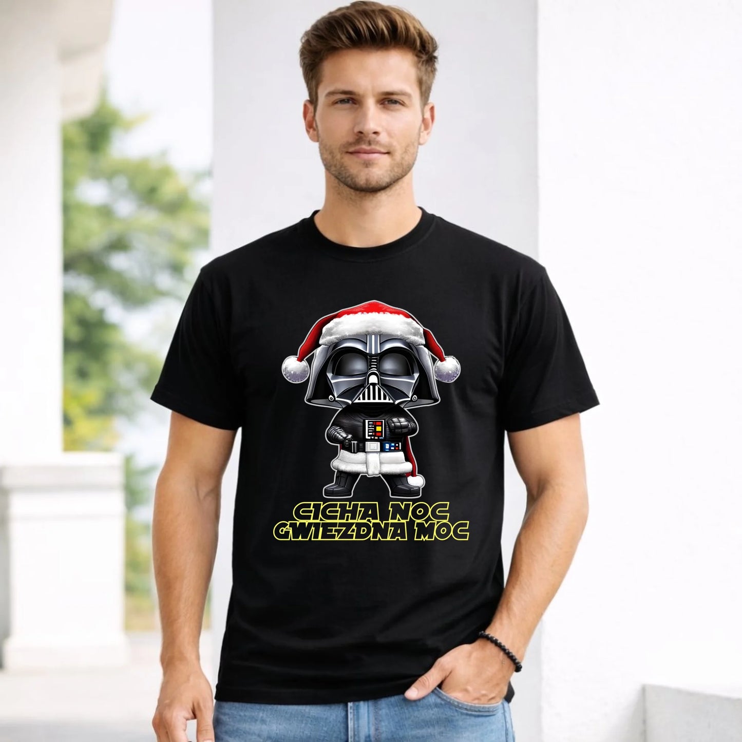 Koszulka męska świąteczna dla fanów Gwiezdnych Wojen - Cicha noc, gwiezdna moc BN132