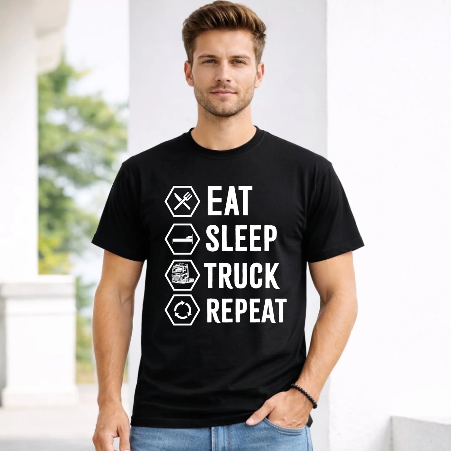 Koszulka męska dla kierowcy ciężarówki - Eat Sleep Truck Repeat ZKT05
