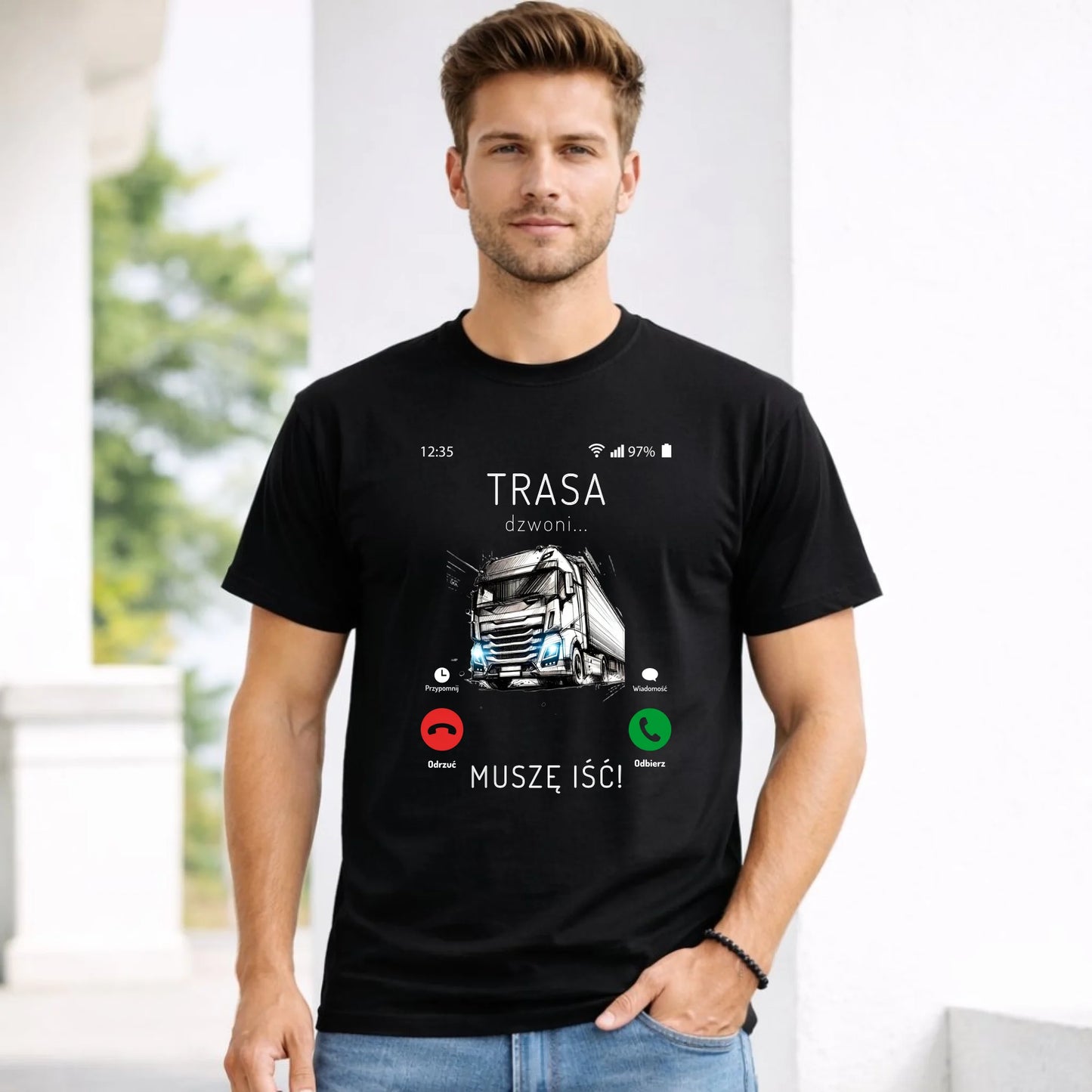 Koszulka męska dla kierowcy tira - Trasa dzwoni muszę iść ZKT03