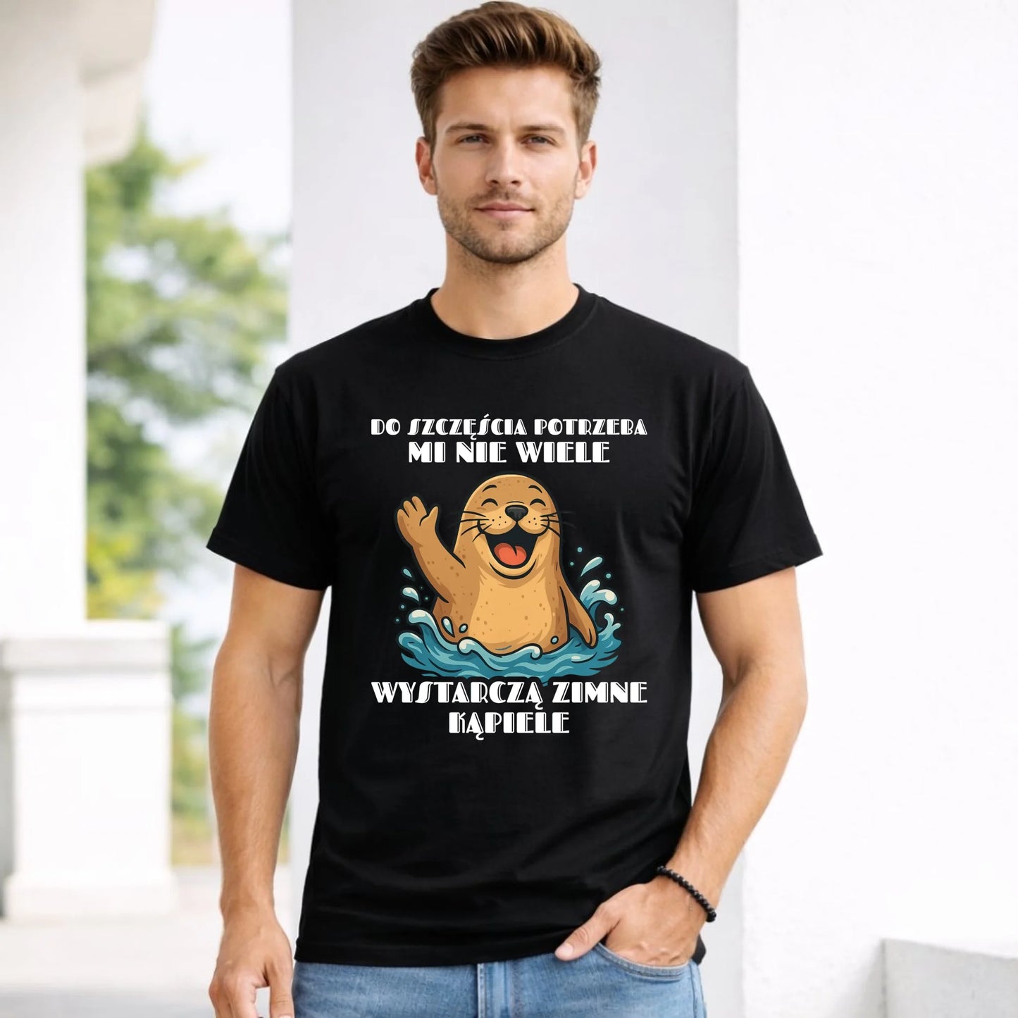 Koszulka męska - prezent dla morsa - Do szczęścia potrzeba mi nie wiele HM06 - StoryCups.pl