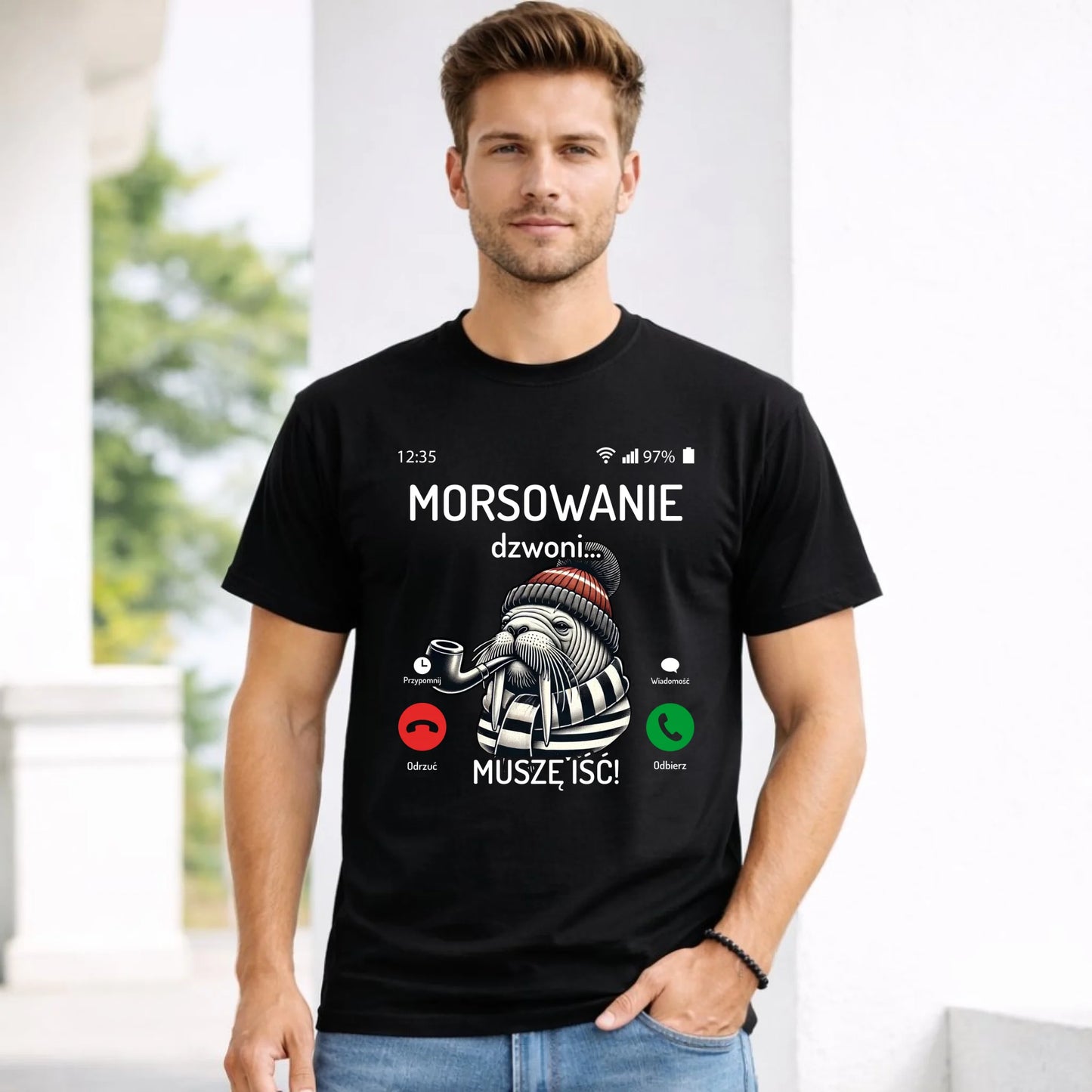 Koszulka męska - prezent dla morsa - Morsowanie dzwoni muszę iść - Mors HM19