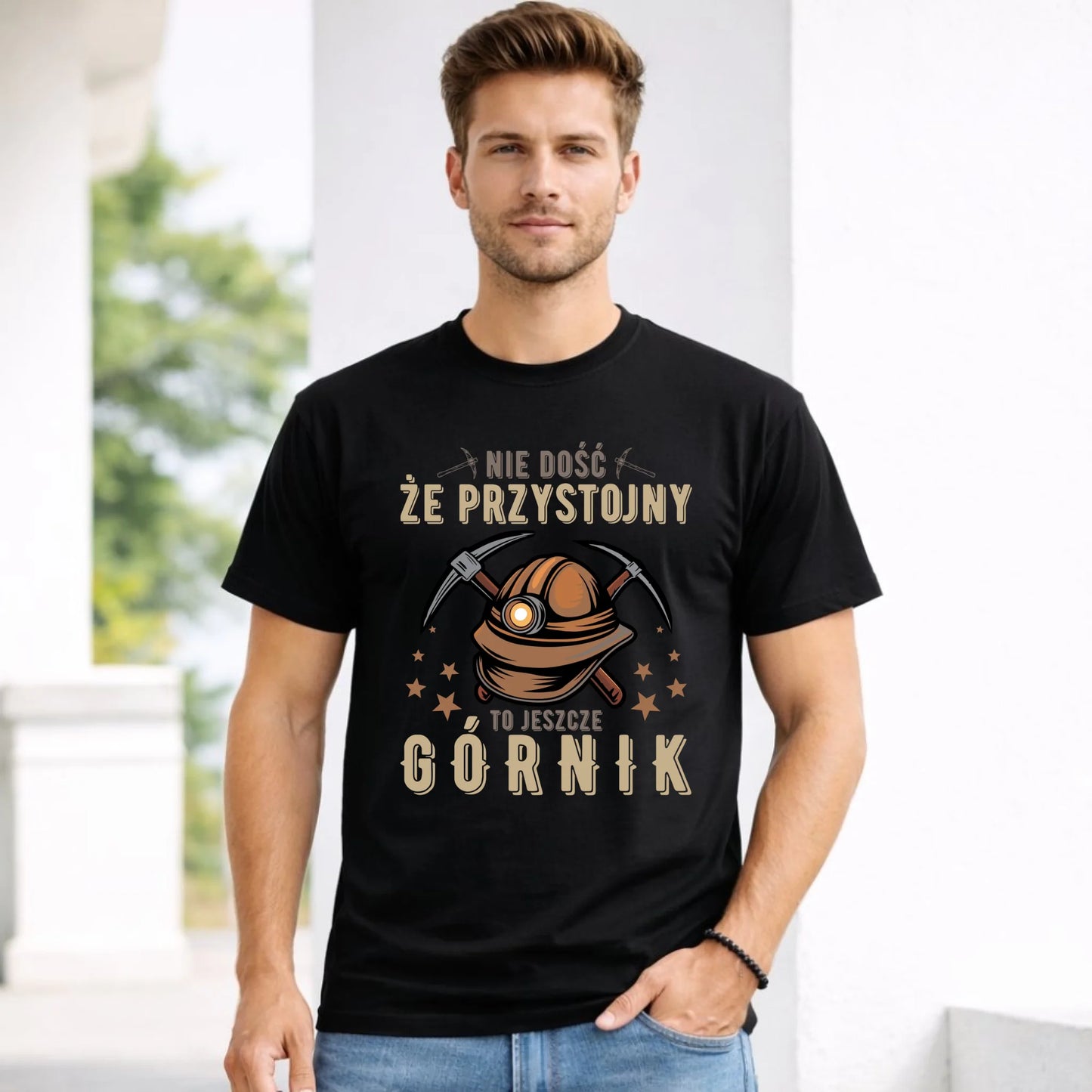 Koszulka męska - prezent dla górnika - Nie dość, że przystojny to jeszcze górnik G16