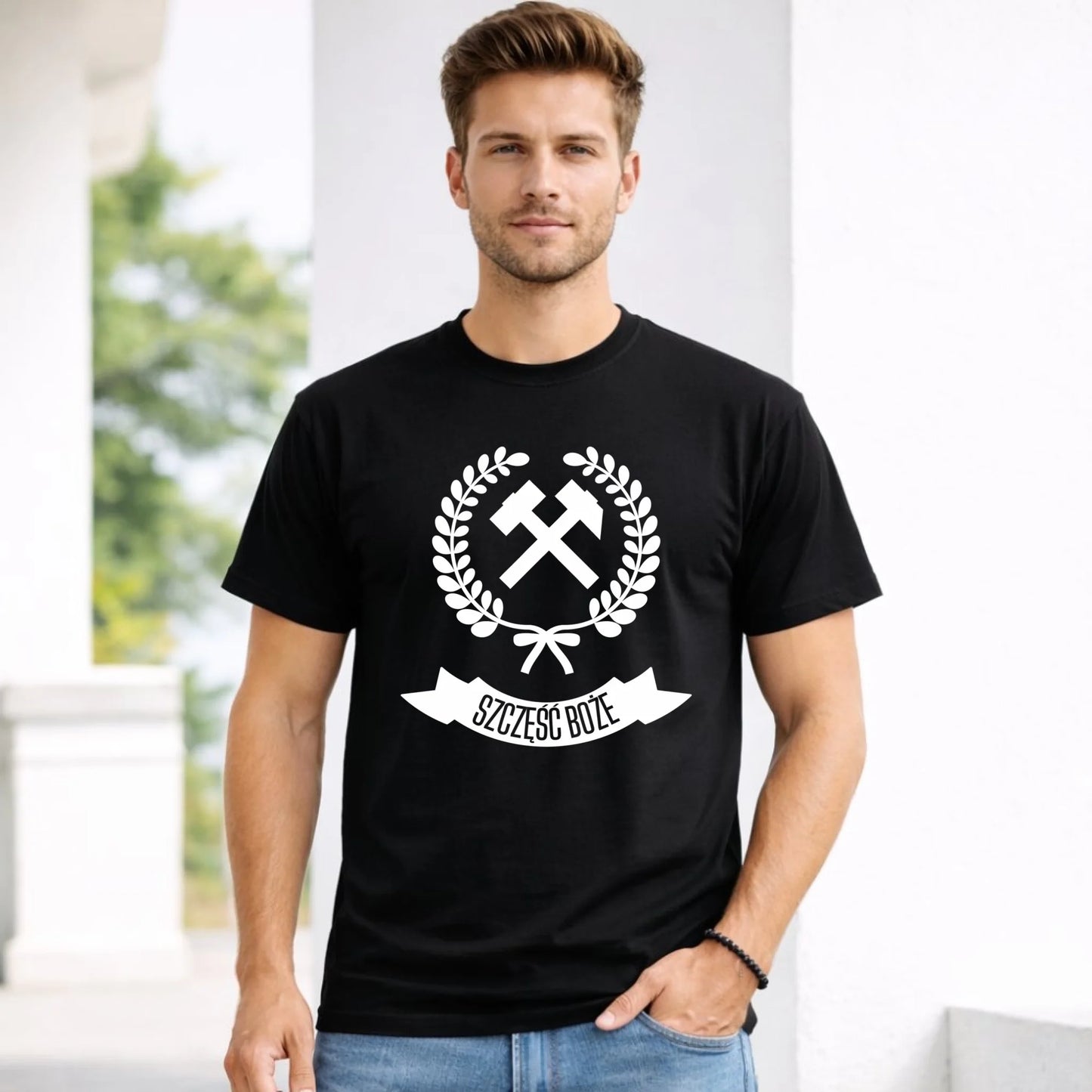 Koszulka męska - prezent dla górnika - Szczęść Boże G02