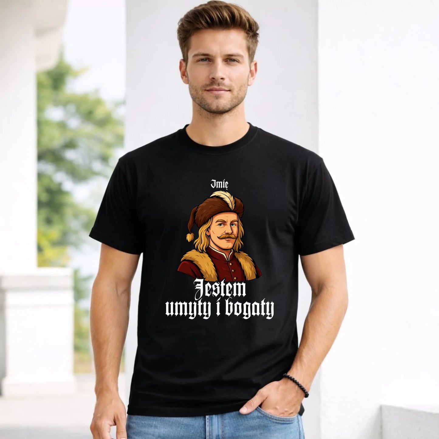 Koszulka męska - Jestem umyty i bogaty - dla fanów serialu 1670 - personalizowana H60