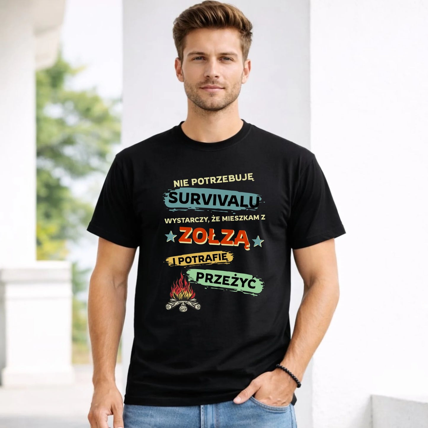 Koszulka męska – Prezent dla chłopaka męża - Nie potrzebuję survivalu, mieszkam z zołzą DCH25