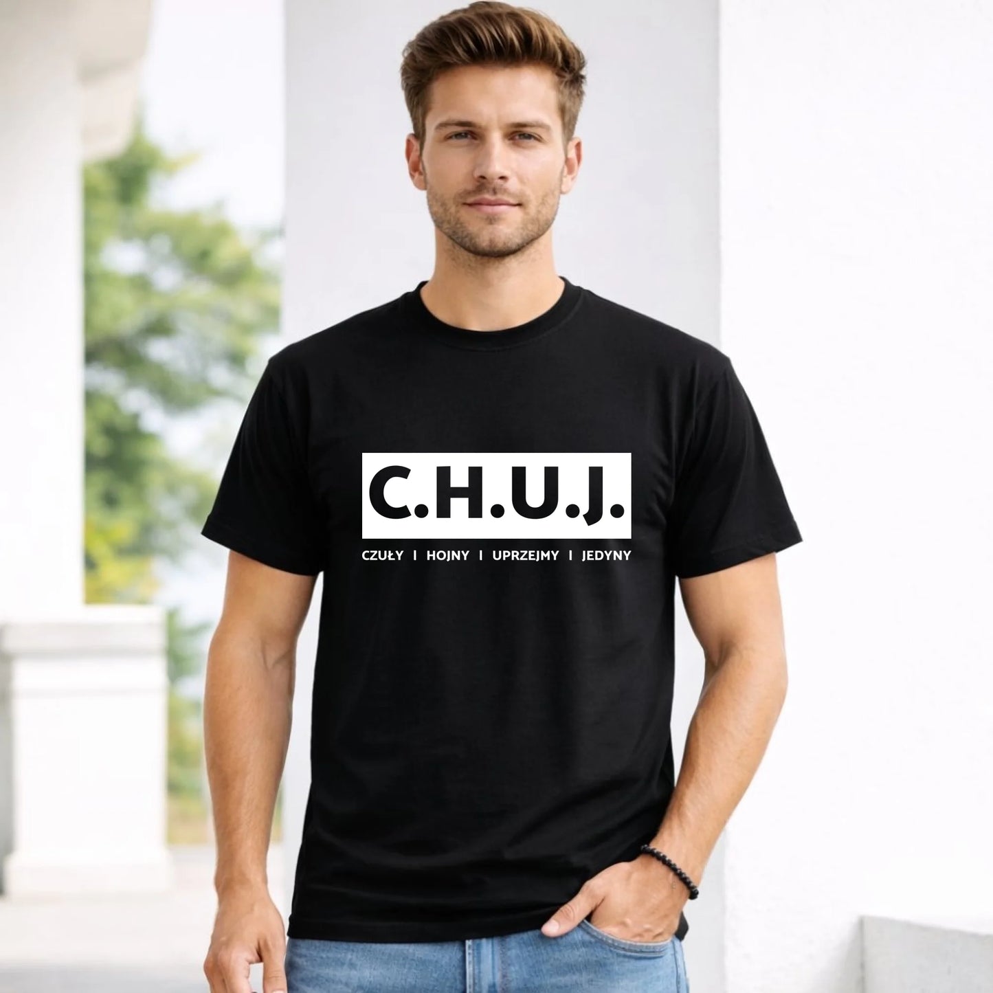 Koszulka męska - prezent dla kolegi na Dzień Chłopaka przyjaciela - C.H.U.J. - bez cenzury DCH12