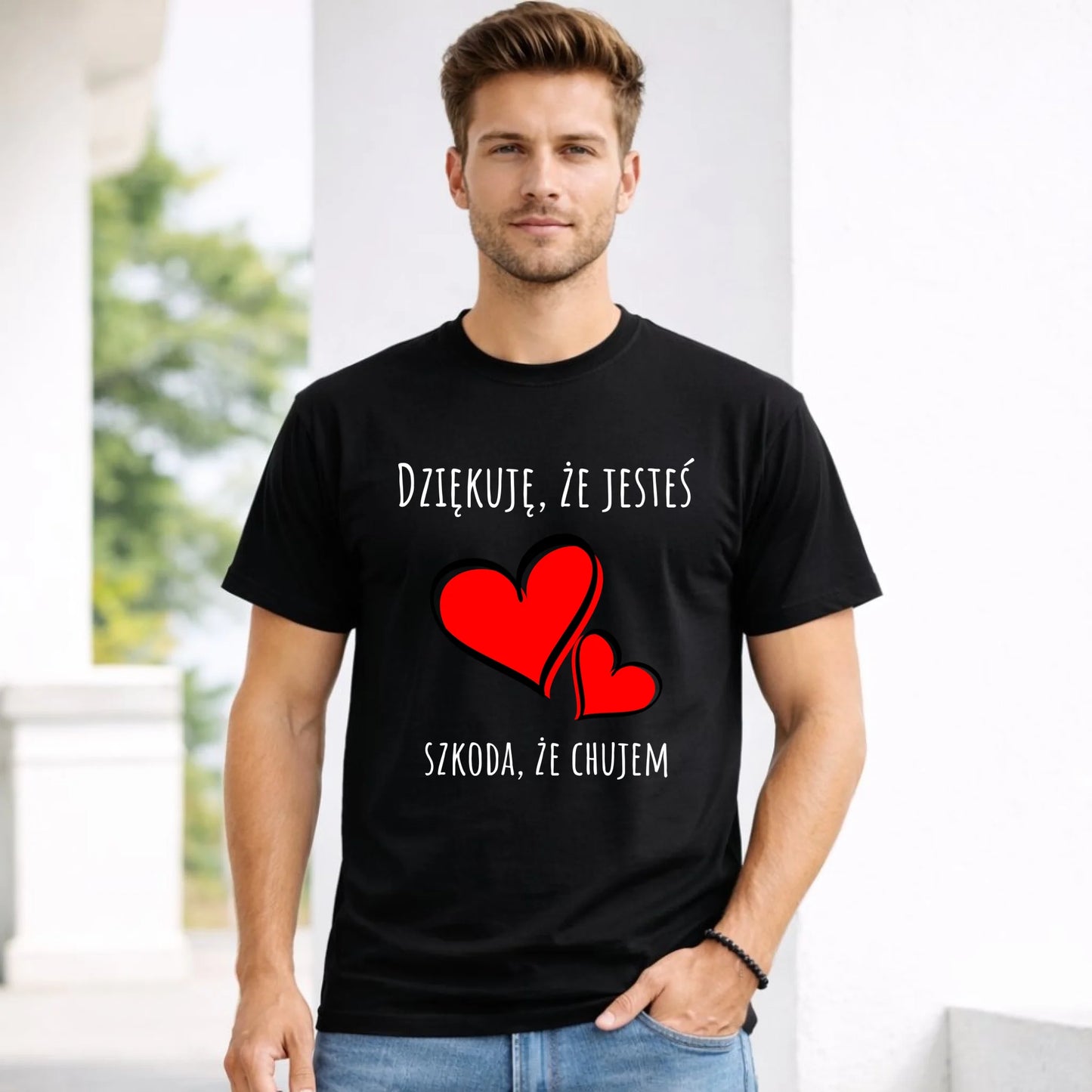 Koszulka męska - Dziękuję, że jesteś szkoda, że ch#jem - bez cenzury - czarna DCH10