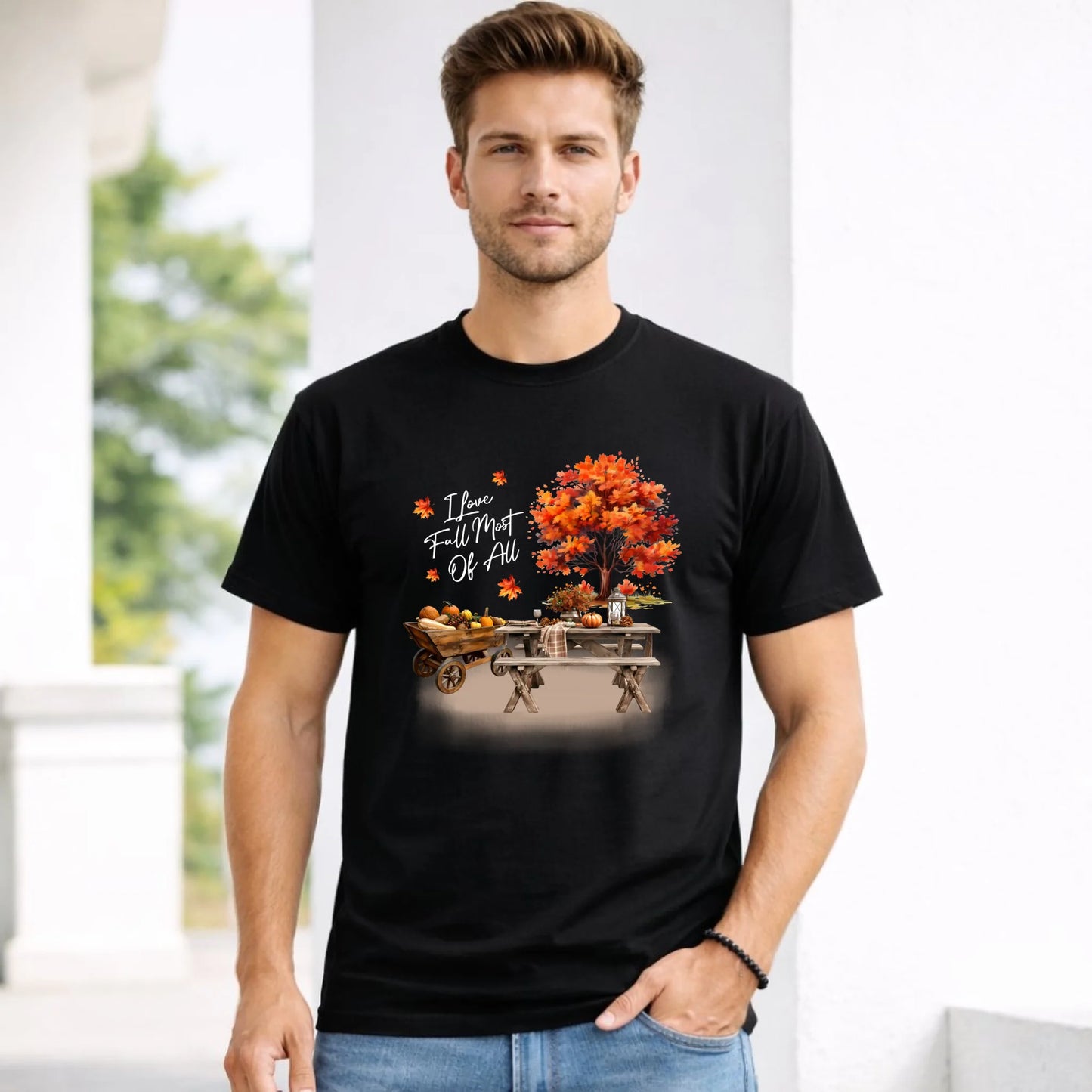 Koszulka męska jesienna - Jesienny piknik z dyniami JS04