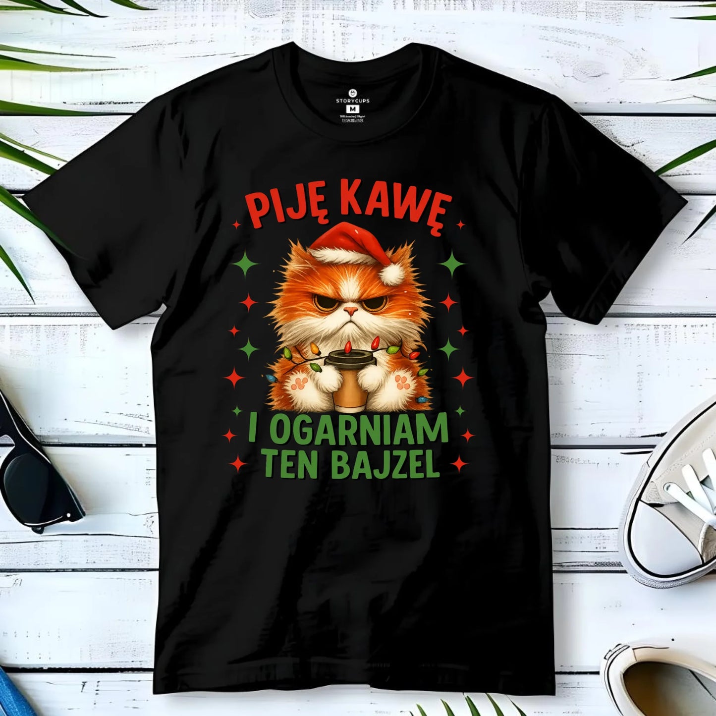 Koszulka męska świąteczna - Kot Piję kawę i ogarniam ten bajzel BN39