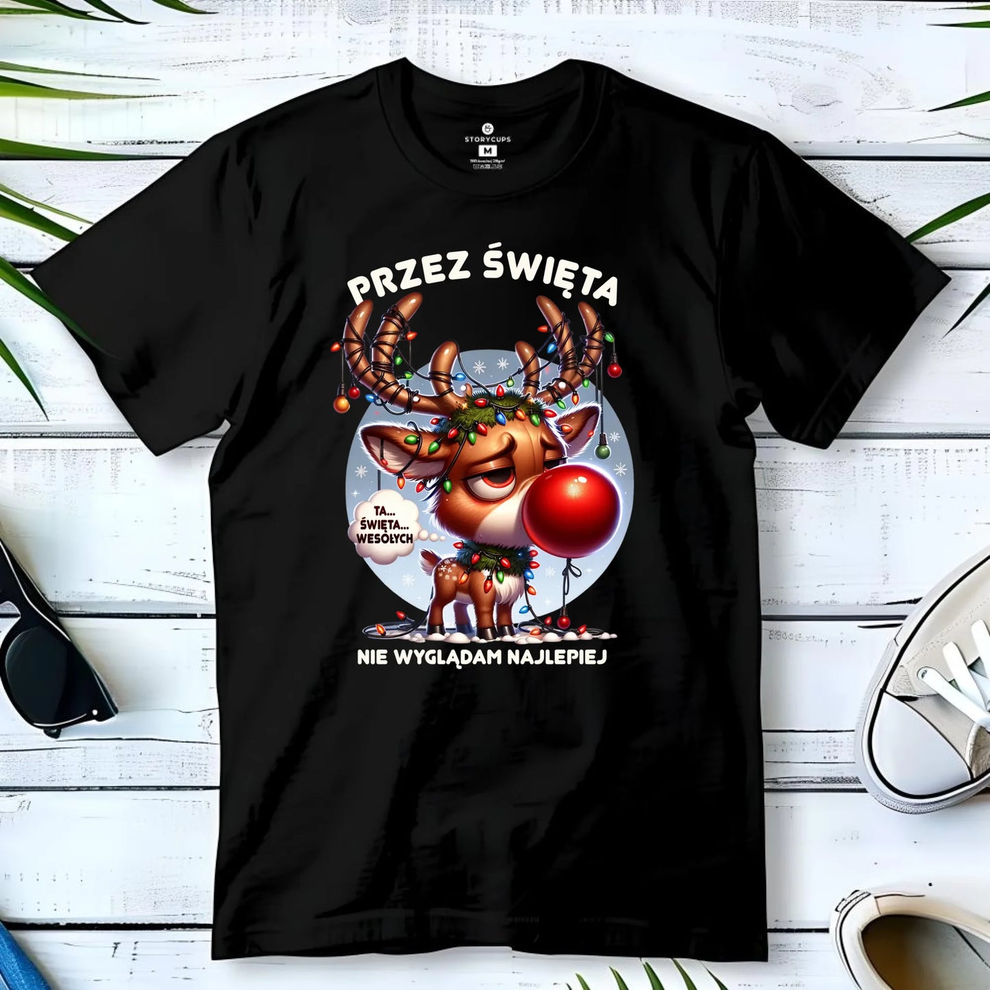 Koszulka męska świąteczna - Renifer Przez święta nie wyglądam najlepiej BN98