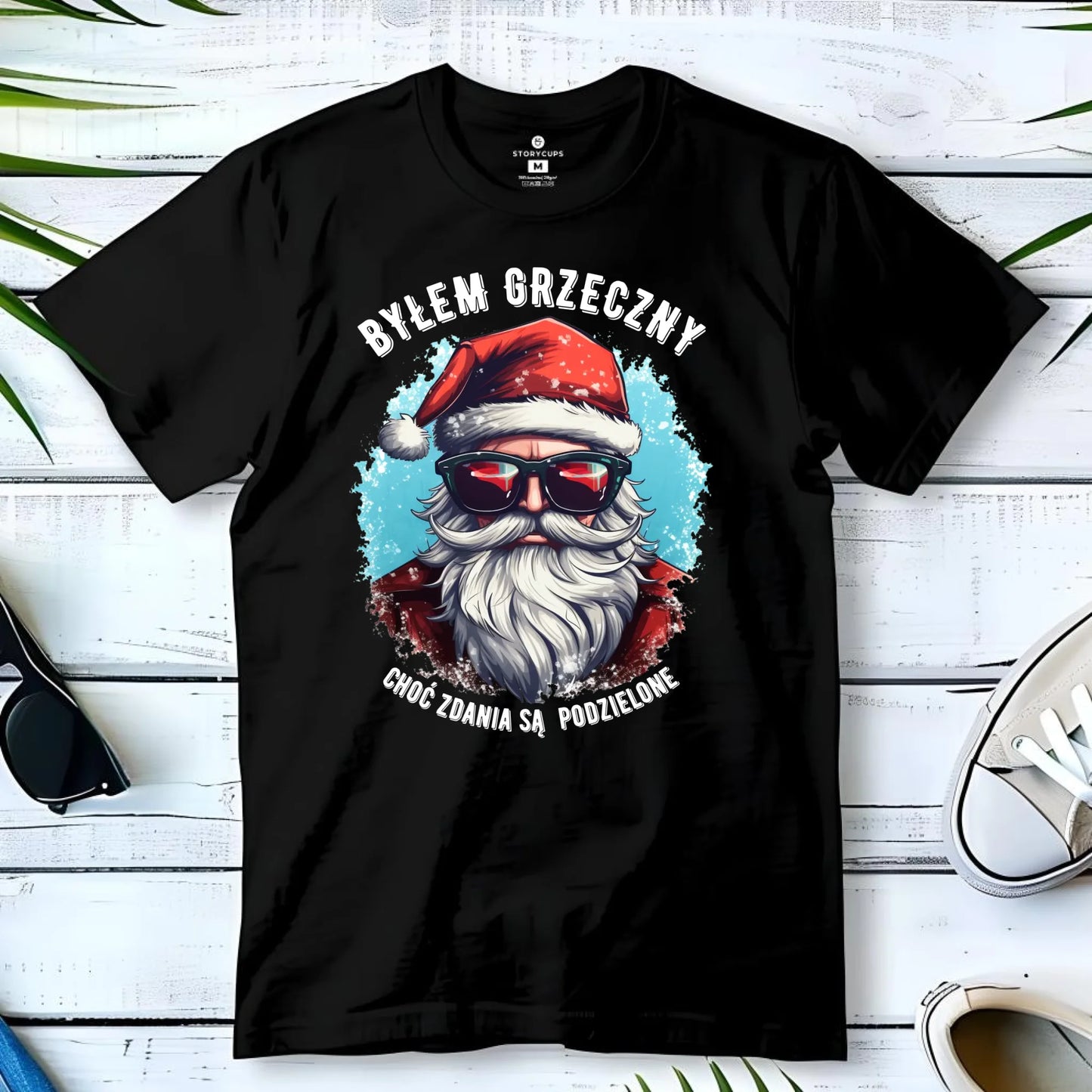 Koszulka męska świąteczna z Mikołajem - Byłem grzeczny, choć zdania są podzielone BN126