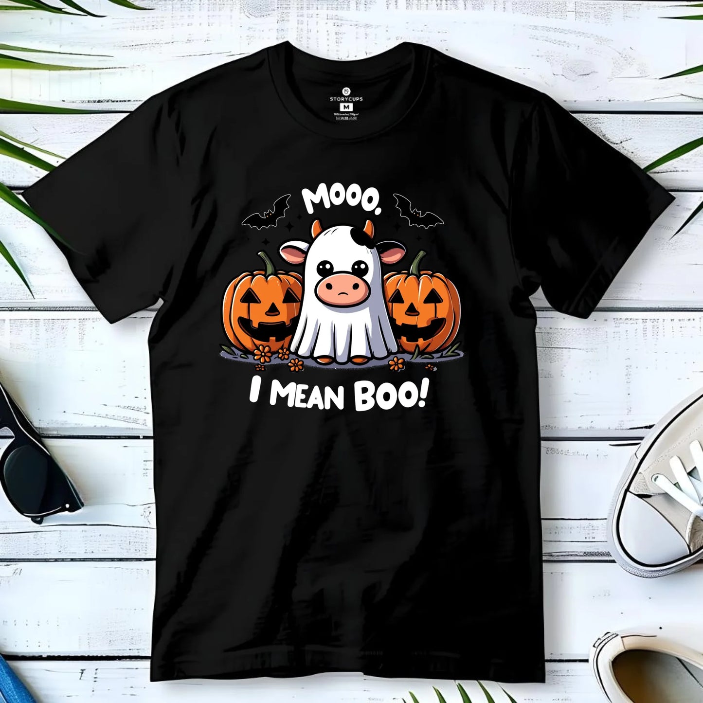 Koszulka męska na Halloween - Mooo I mean Boo! - z dynią i duchem HL14