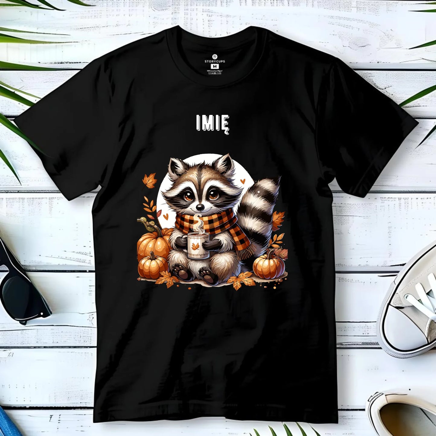 Koszulka męska jesienna – Szop z kawą i dyniami - personalizowana JS16
