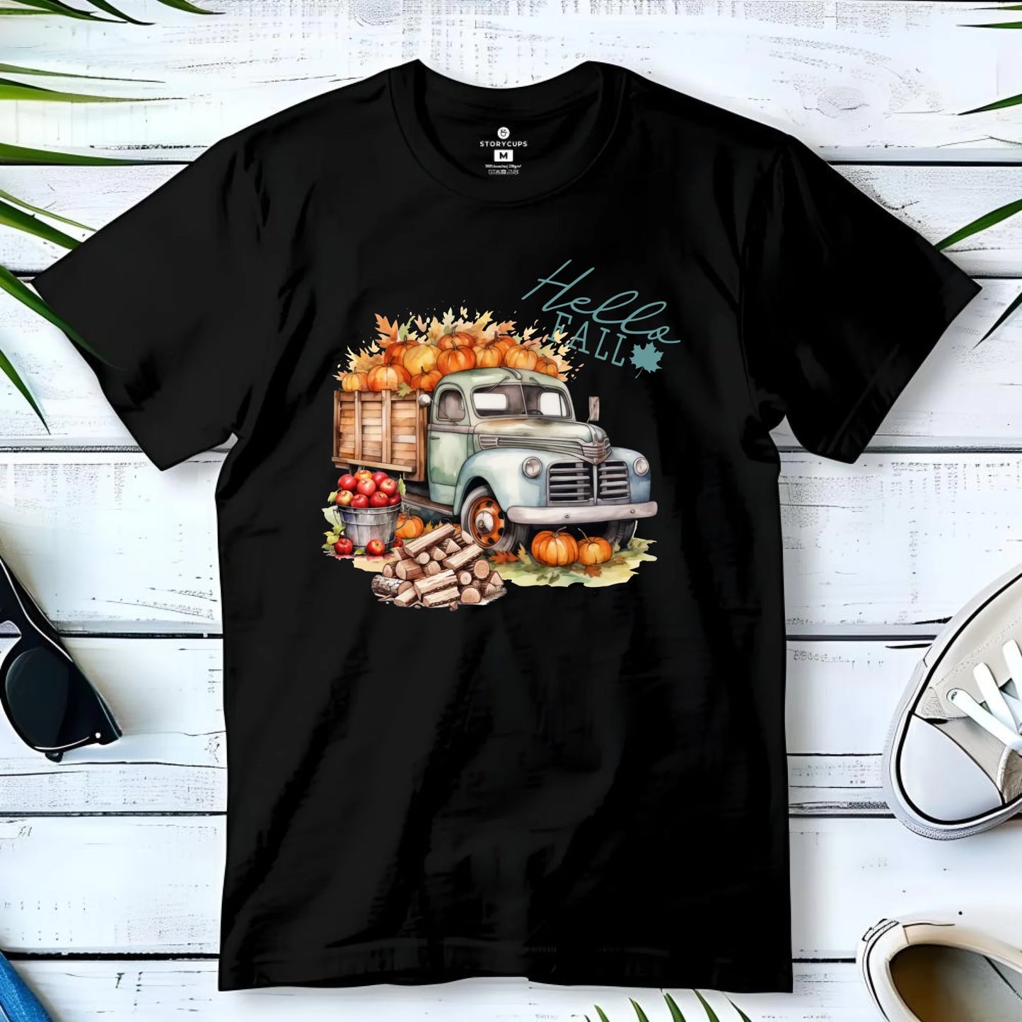 Koszulka męska jesienna – Hello Fall ciężarówka z dyniami JS08