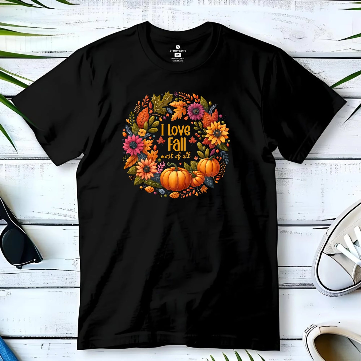 Koszulka męska jesienna - Kocham jesień - dynia z liśćmi JS03