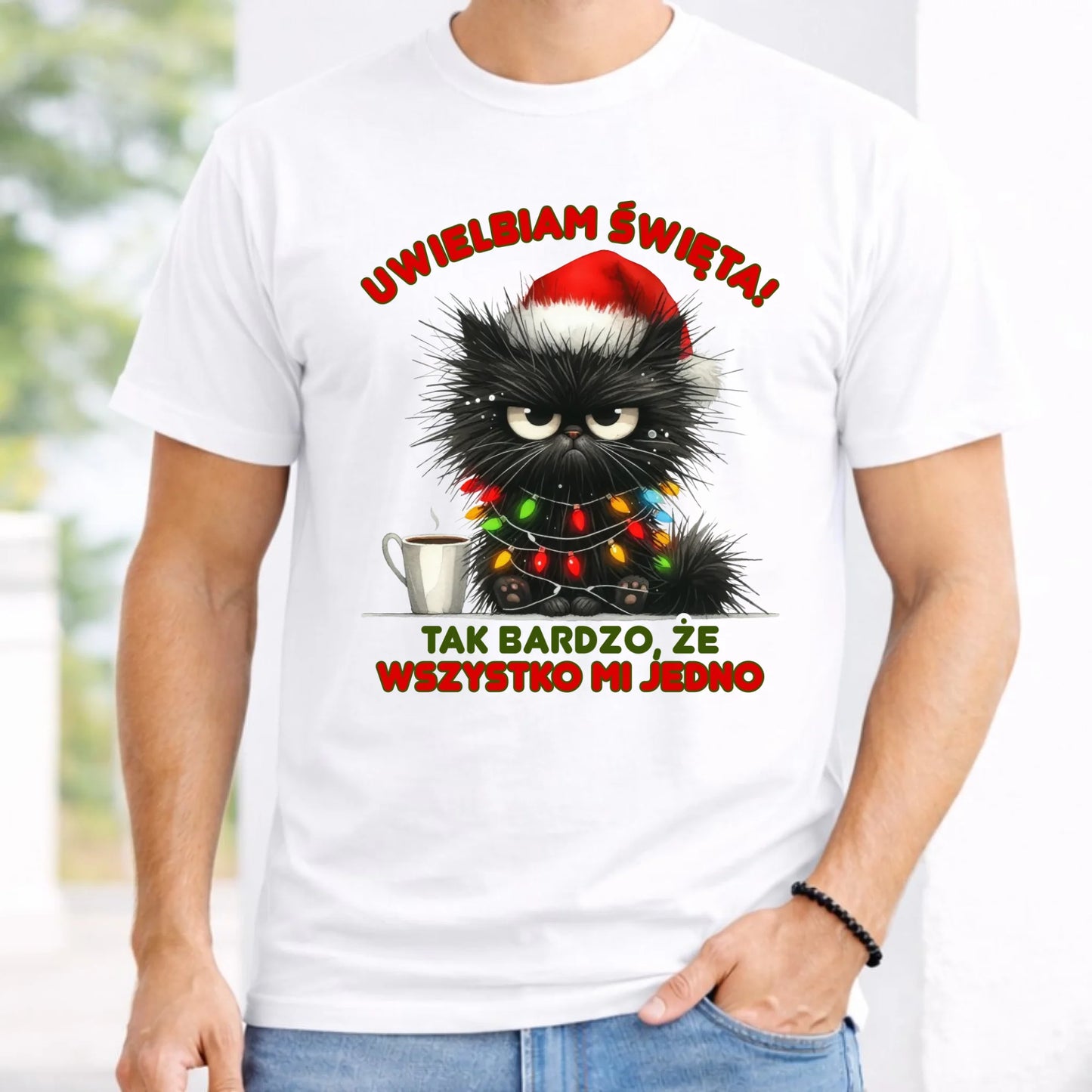 Koszulka męska świąteczna - Kot Maruda Wszystko mi jedno BN35