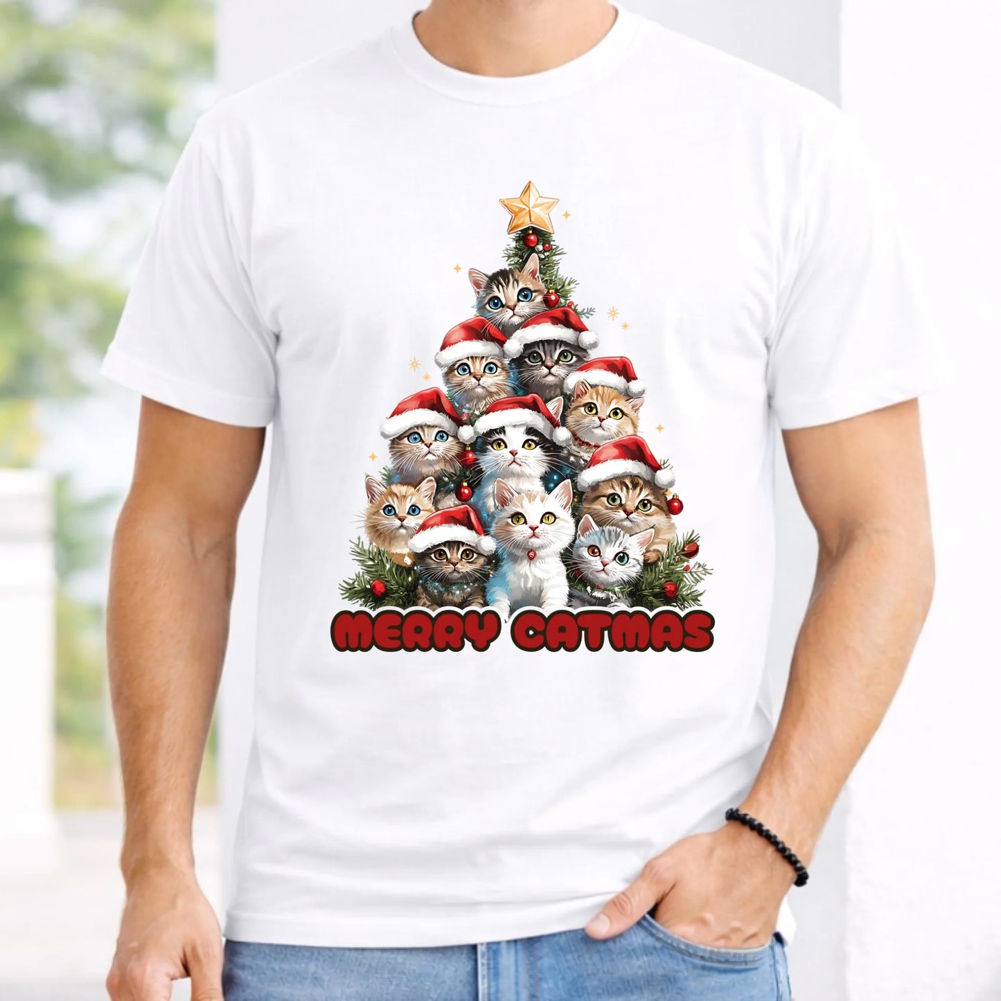 Koszulka męska świąteczna - Kocia choinka Merry Catmas BN20