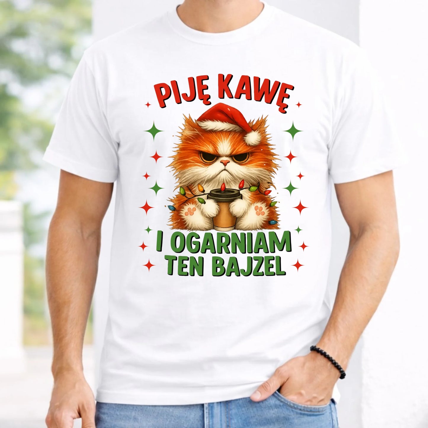 Koszulka męska świąteczna - Kot Piję kawę i ogarniam ten bajzel BN39