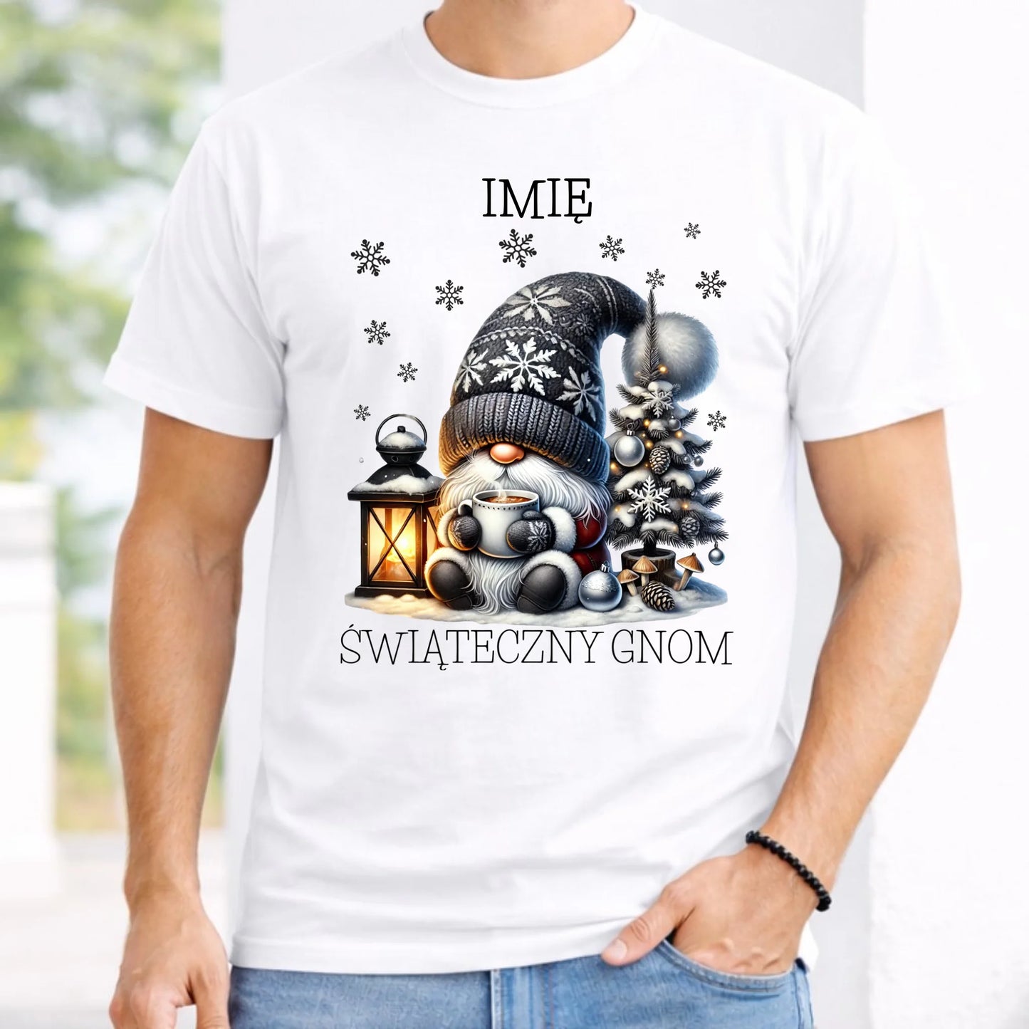 Koszulka męska świąteczna - Gnom z czekoladą - personalizowana BN41