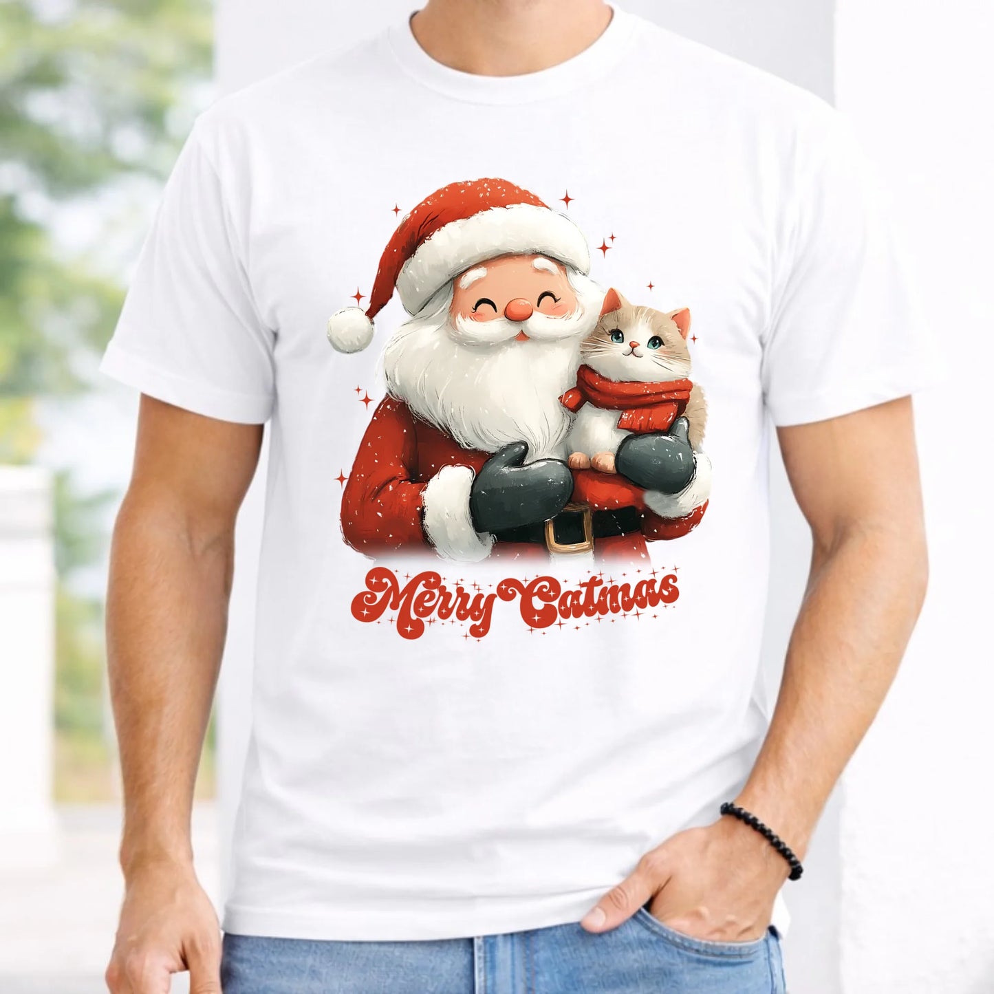 Koszulka męska świąteczna - Z kotem Merry Catmas BN38