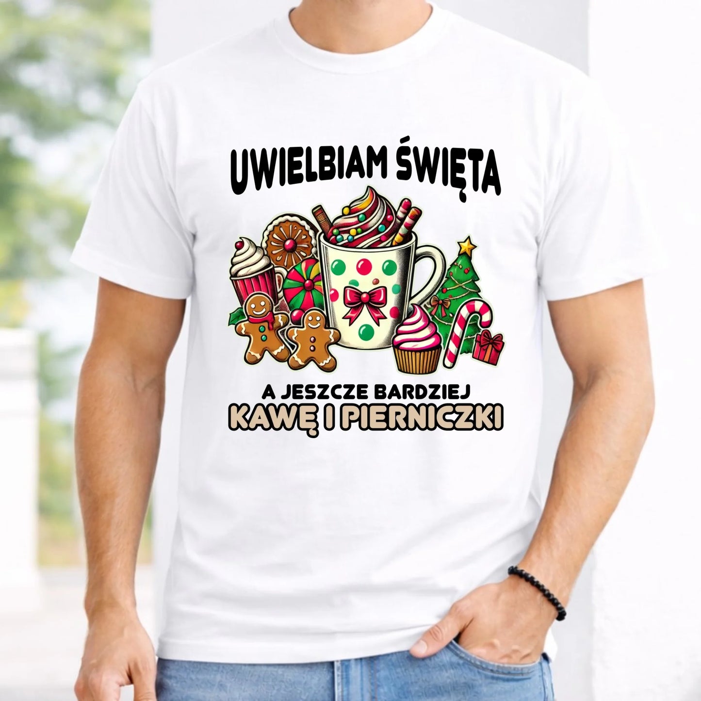 Koszulka męska świąteczna - Uwielbiam święta kawę i pierniczki BN47