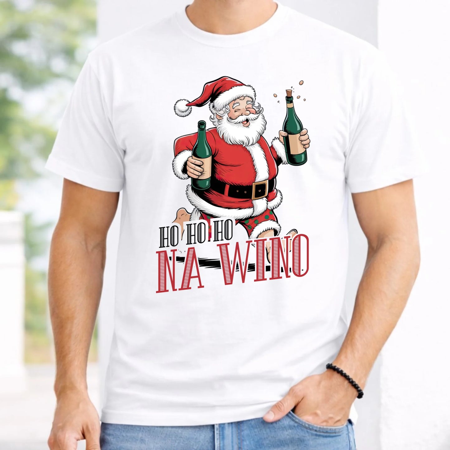 Koszulka męska świąteczna - Mikołaj Ho ho ho na wino BN61