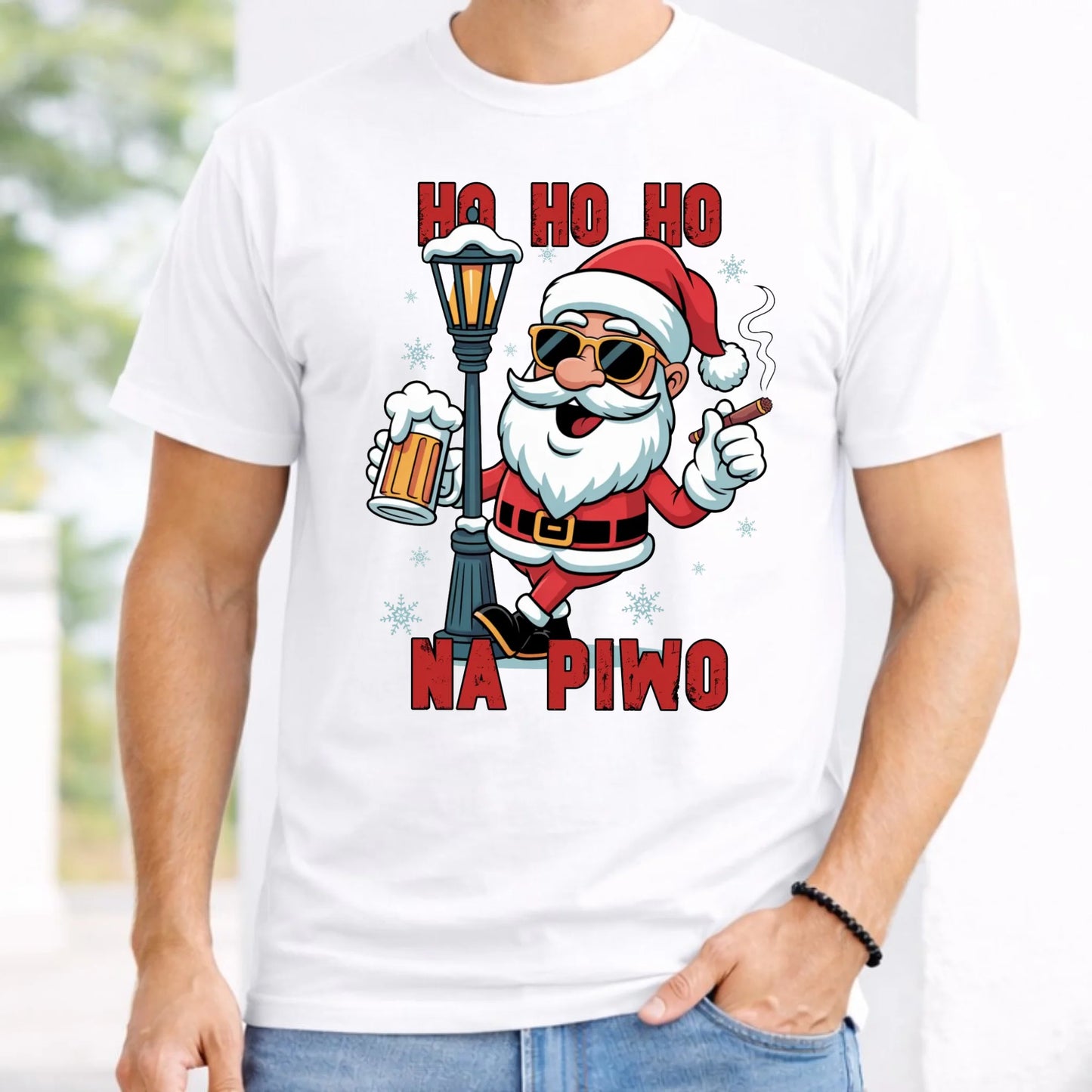 Koszulka męska świąteczna - Mikołaj Ho ho ho na piwo BN64