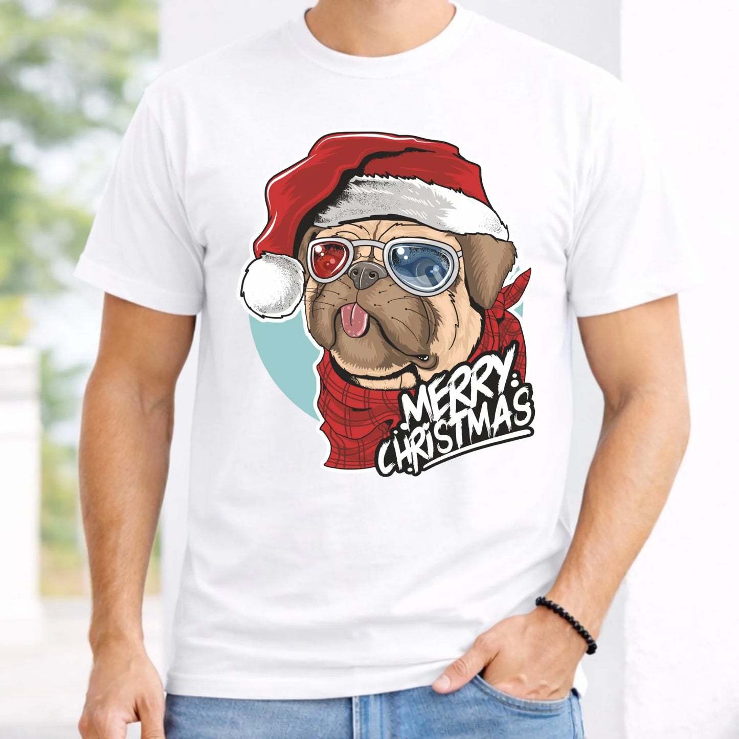 Koszulka męska świąteczna - Mops Merry Christmas BN62