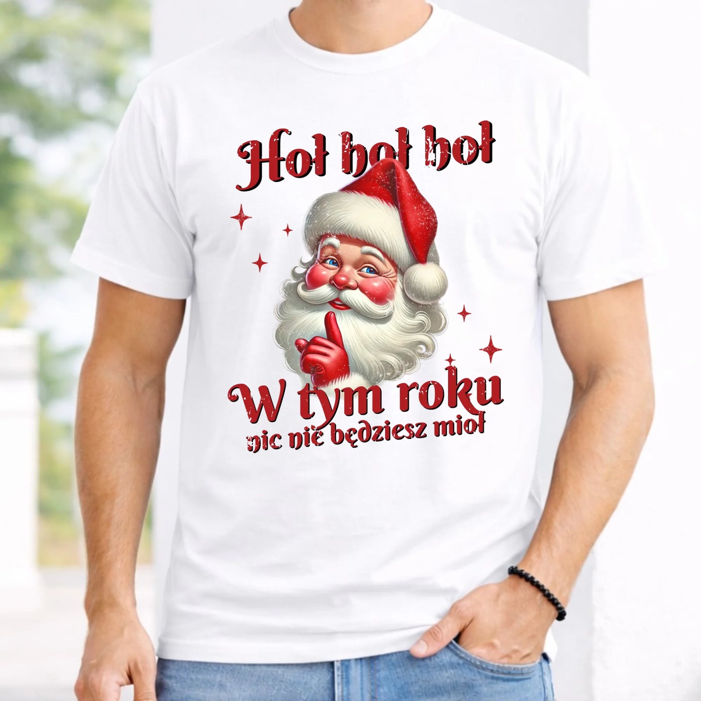 Koszulka męska świąteczna - Mikołaj Hoł hoł nic nie będziesz mioł BN66