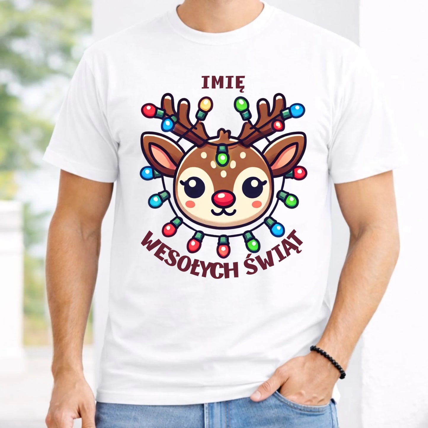Koszulka męska świąteczna - Renifer Wesołych Świąt - personalizowana BN72