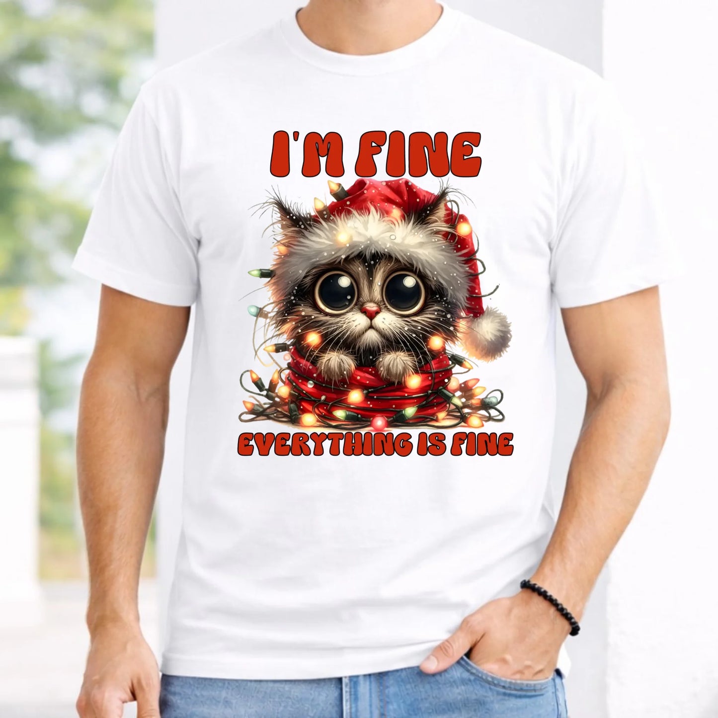 Koszulka męska świąteczna - Kotek I'm fine everything is fine BN67