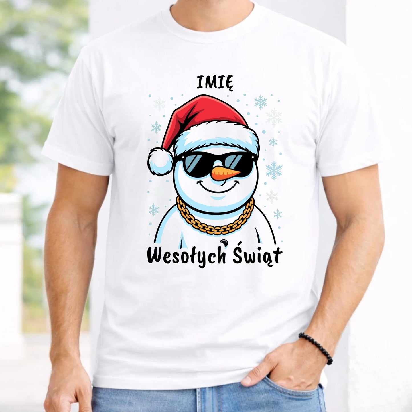 Koszulka męska świąteczna - Wesoły bałwan Wesołych Świąt - personalizowana BN82