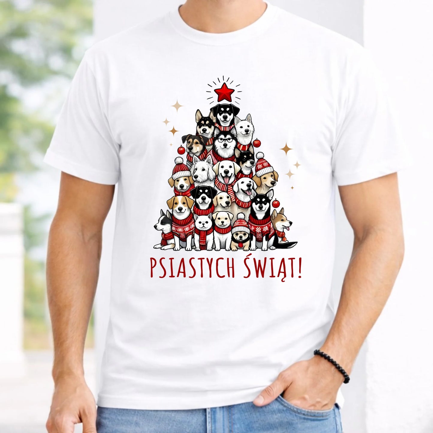 Koszulka męska świąteczna - Psia choinka Psiastych Świąt BN90