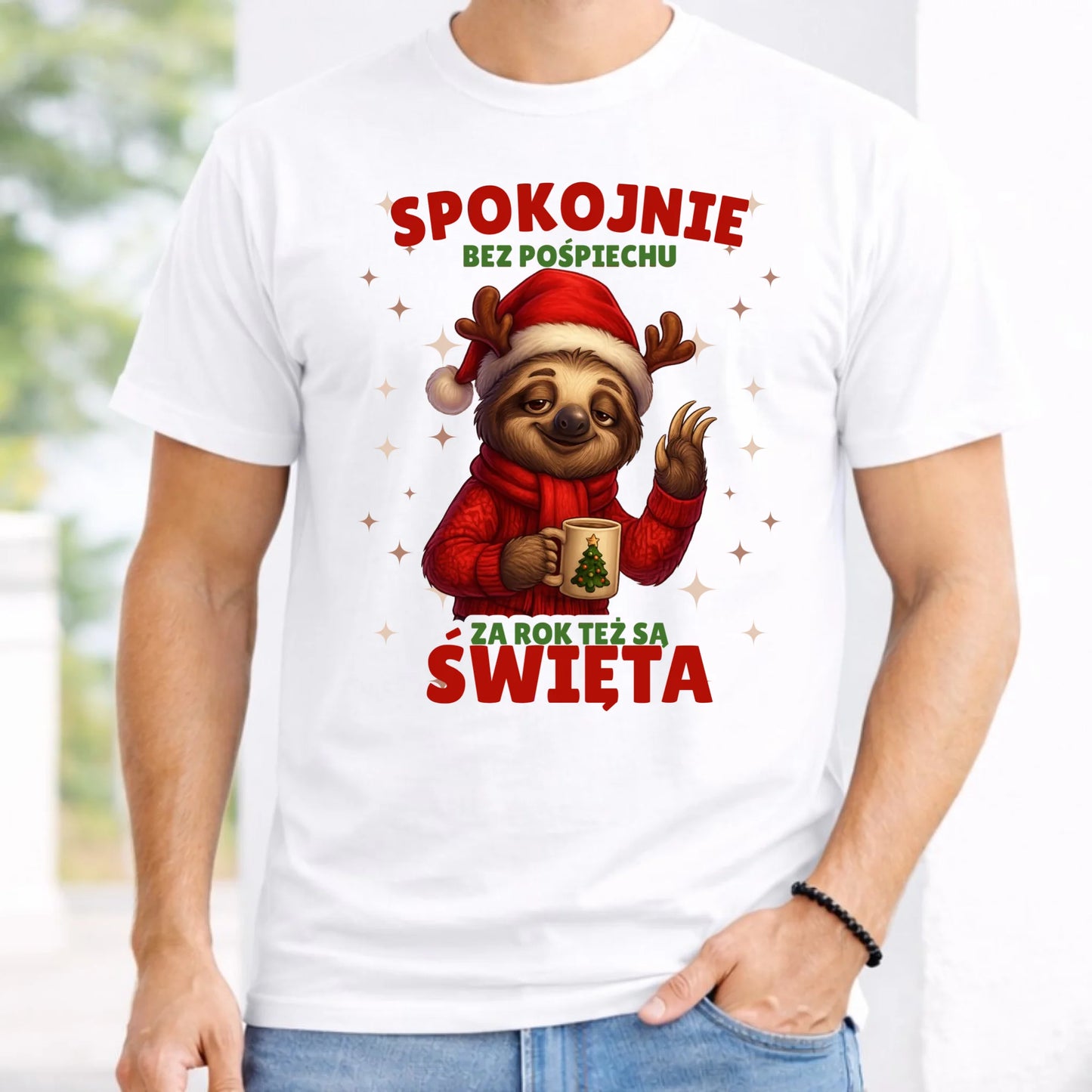 Koszulka męska świąteczna - Leniwiec Za rok też są święta BN92