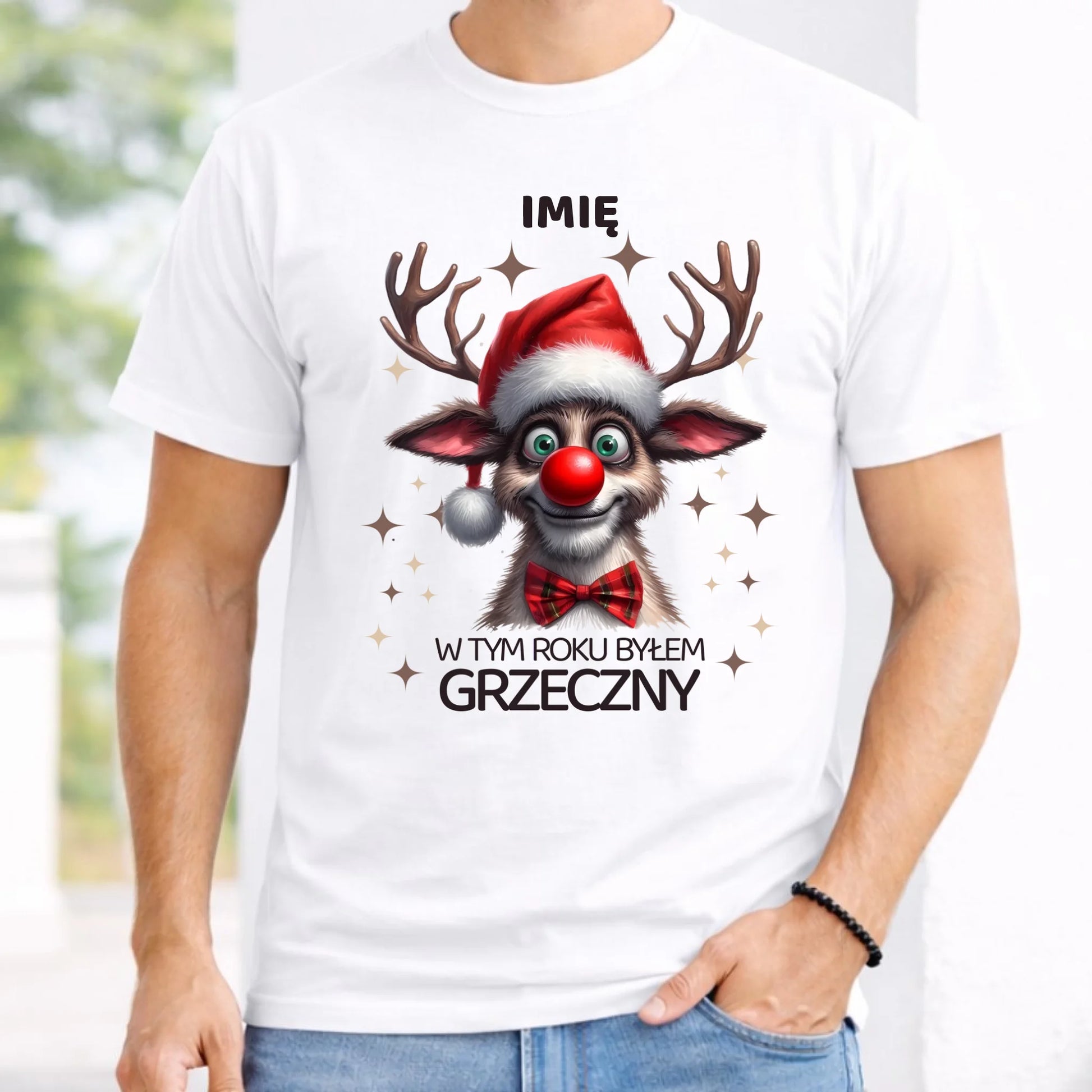 Koszulka męska świąteczna - Renifer W tym roku byłem grzeczny - personalizowana BN96 - StoryCups.pl