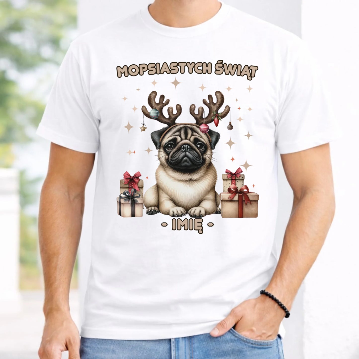 Koszulka męska świąteczna - Mops Mopsiastych świąt - personalizowana BN91