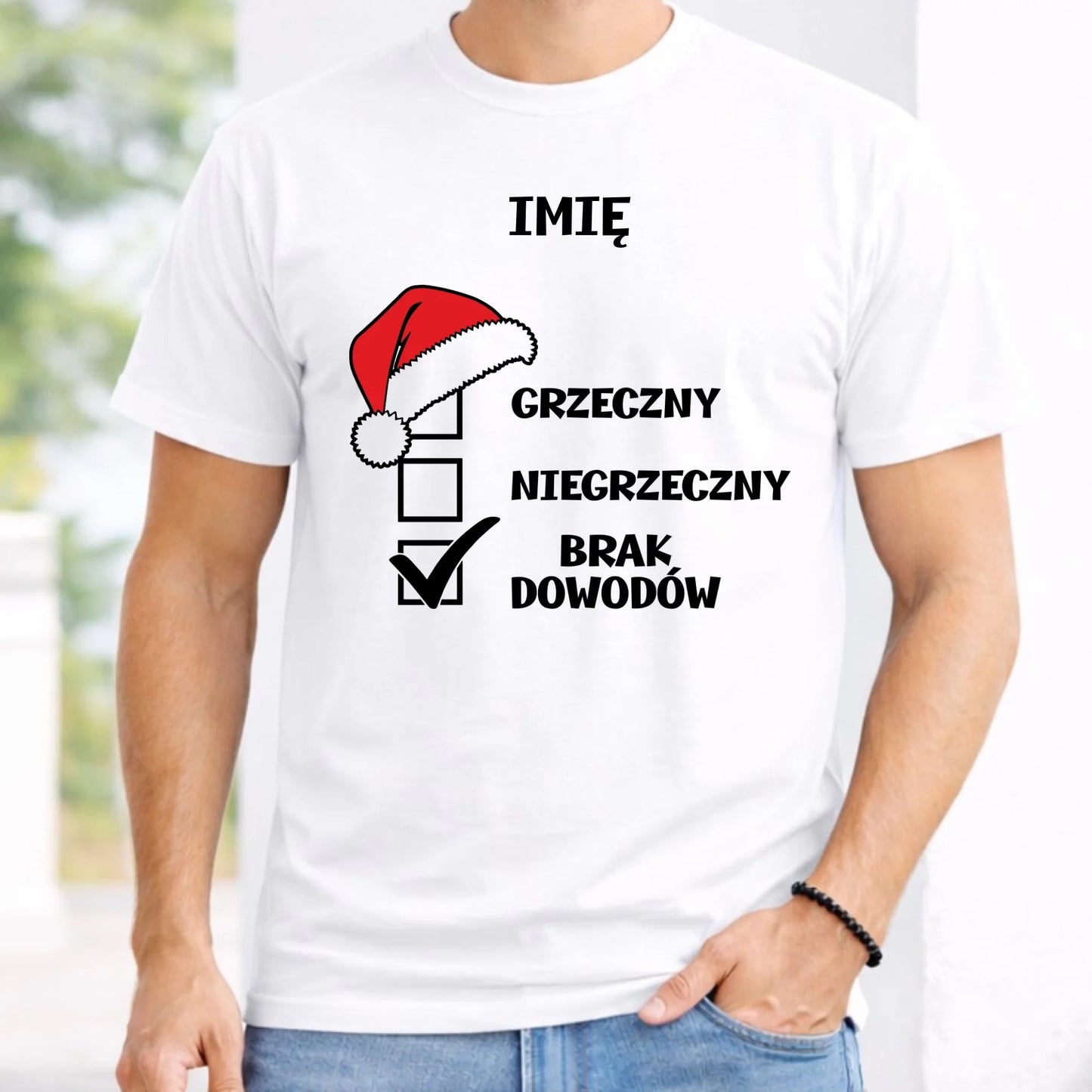 Koszulka męska świąteczna - Grzeczny niegrzeczny brak dowodów - personalizowana BN99