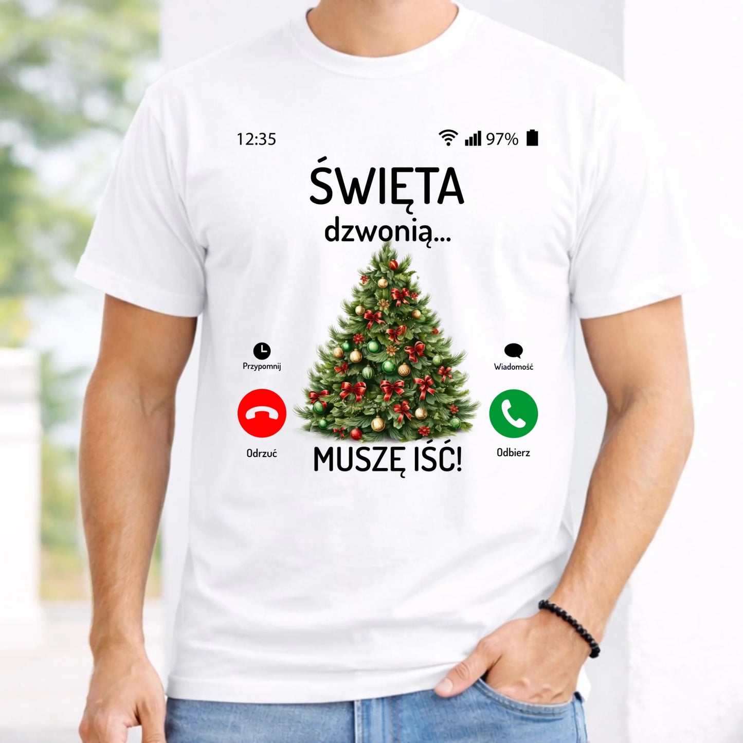 Koszulka męska świąteczna - Choinka Święta dzwonią muszę iść BN124
