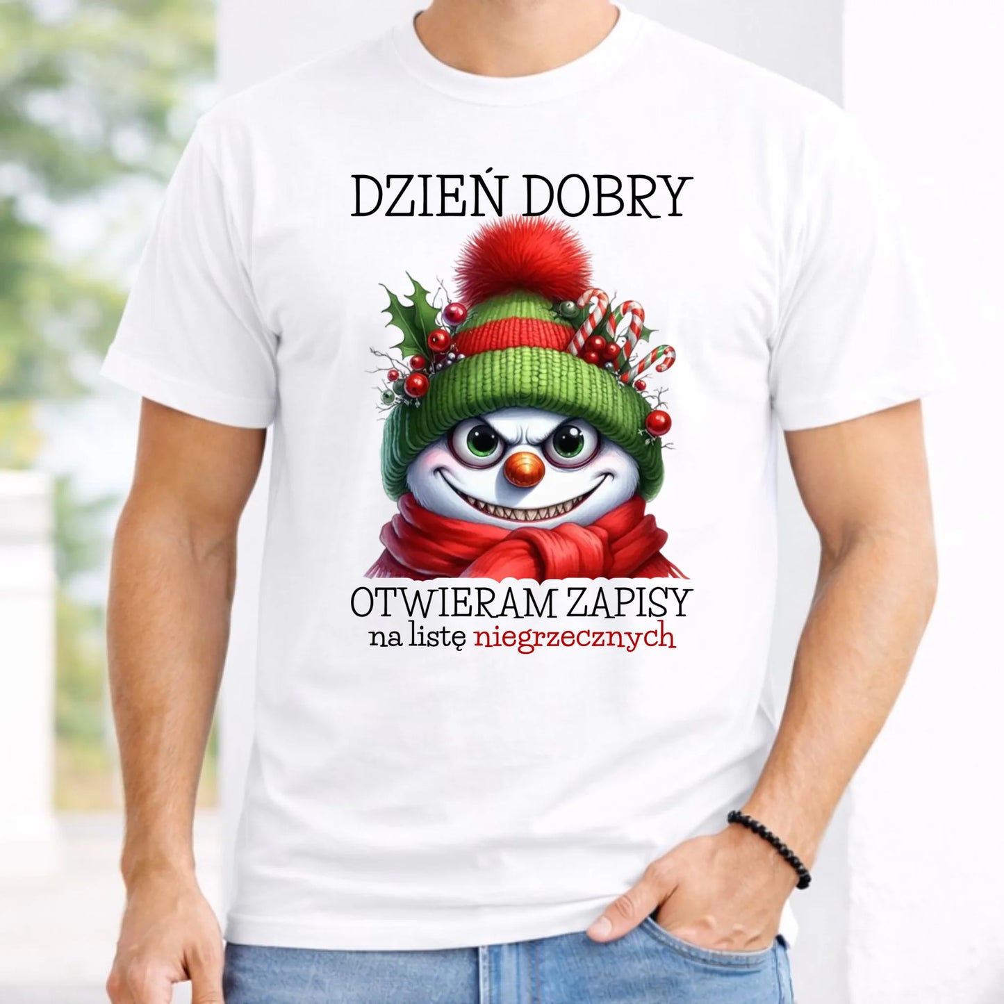 Koszulka męska świąteczna - Niegrzeczny bałwan - Dzień dobry otwieram zapisy na listę BN121