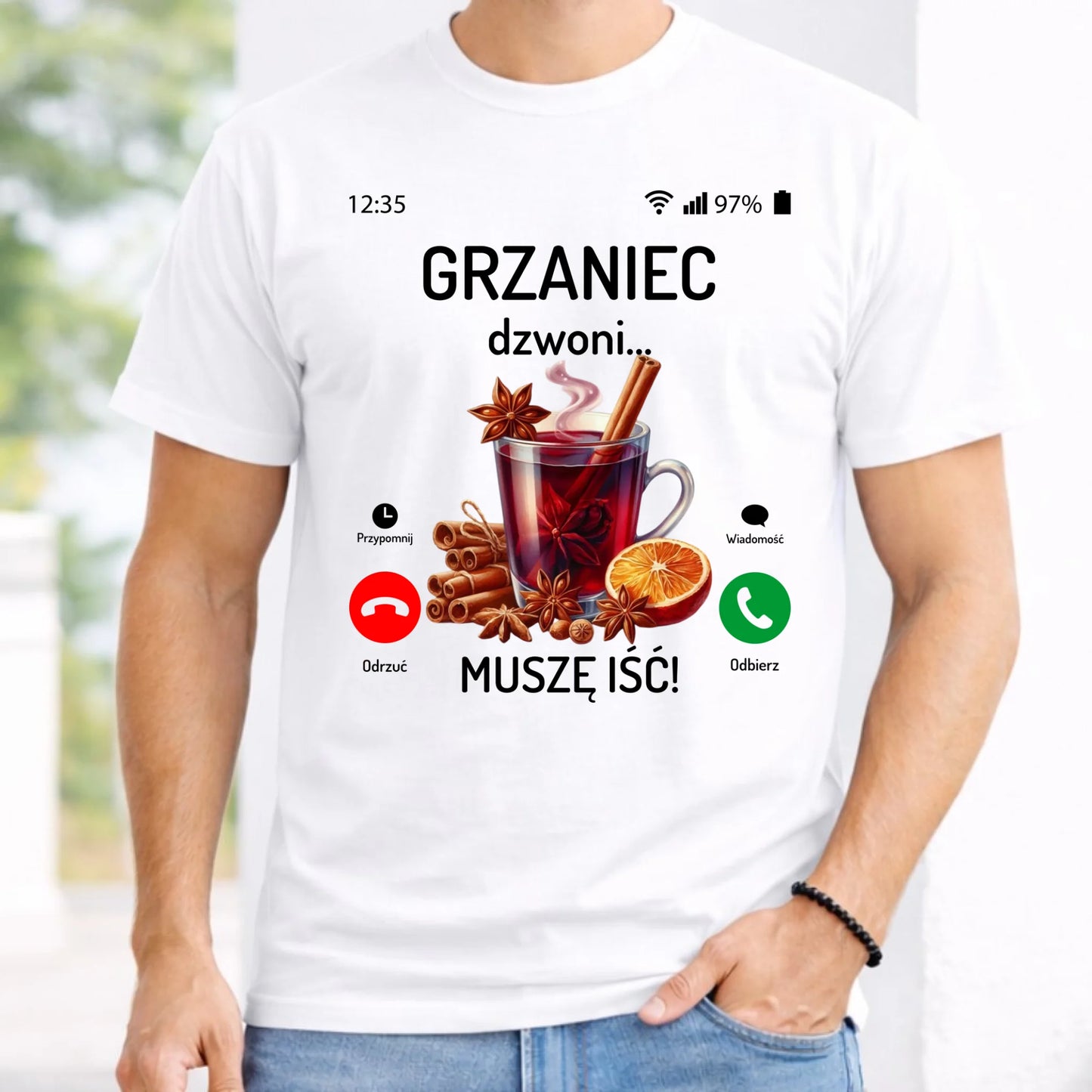 Koszulka męska świąteczna - Grzaniec dzwoni, muszę iść BN127