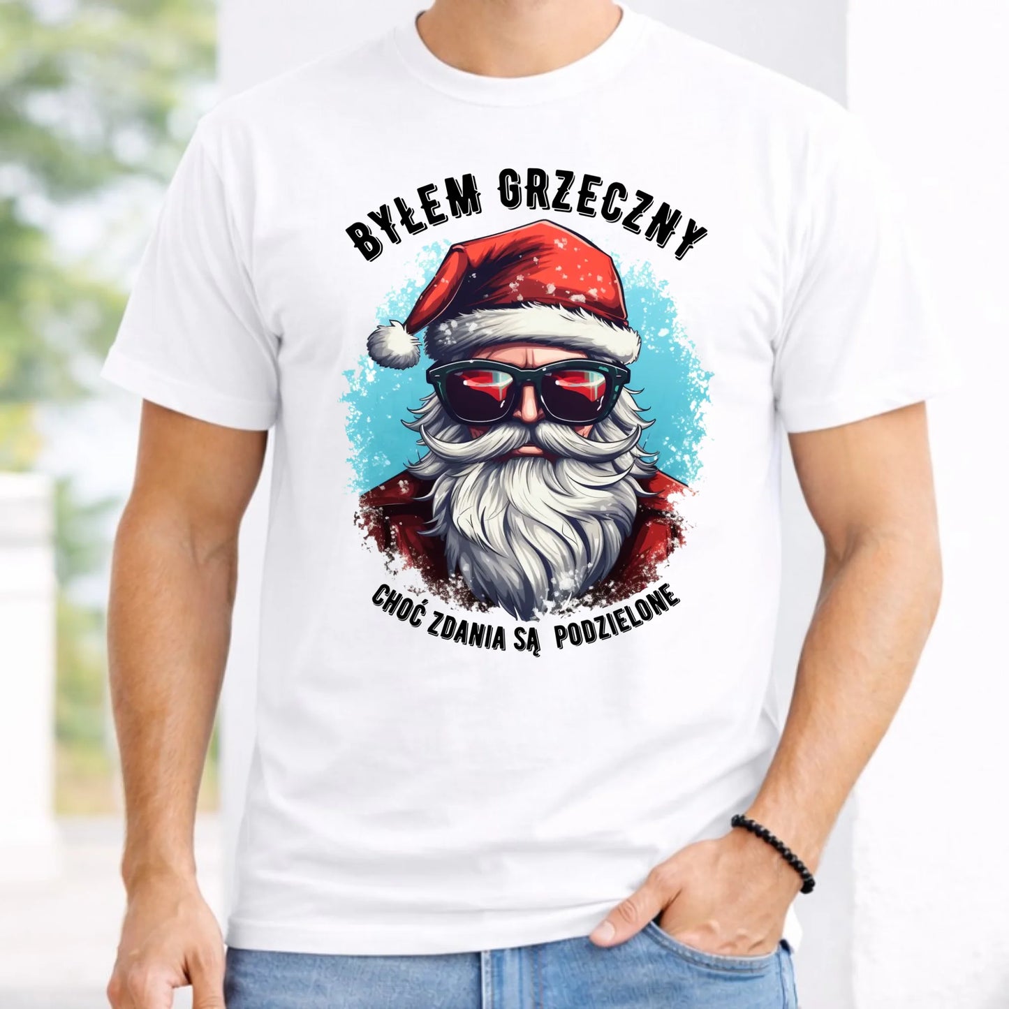 Koszulka męska świąteczna z Mikołajem - Byłem grzeczny, choć zdania są podzielone BN126