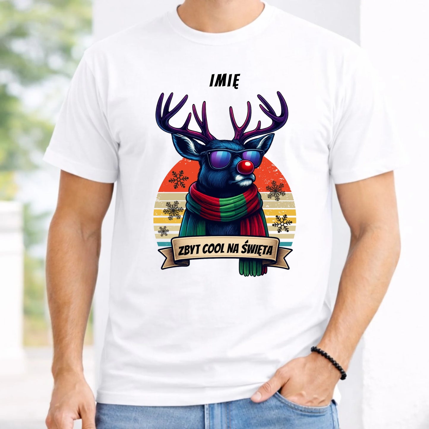 Koszulka męska świąteczna z reniferem - Zbyt cool na święta - personalizowana BN128
