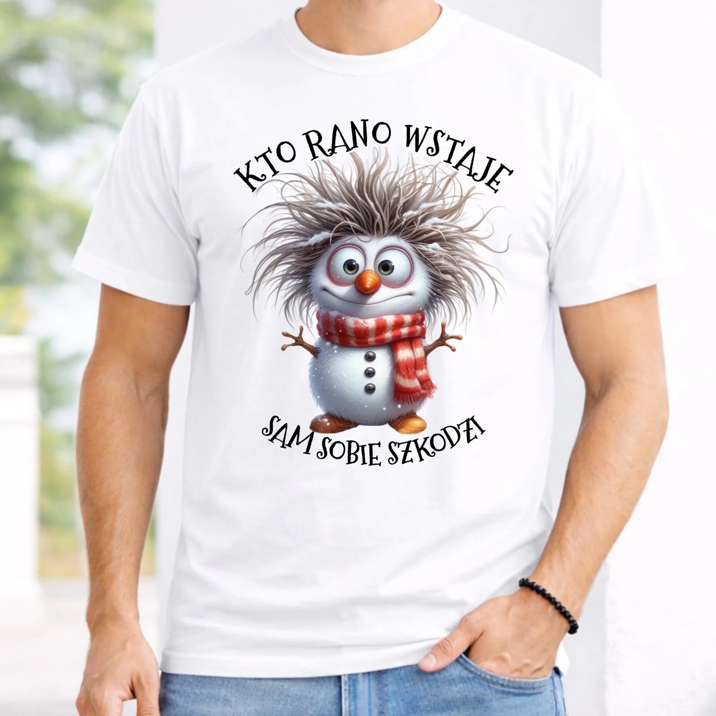 Koszulka męska świąteczna - Bałwanek - Kto rano wstaje sam sobie szkodzi BN133
