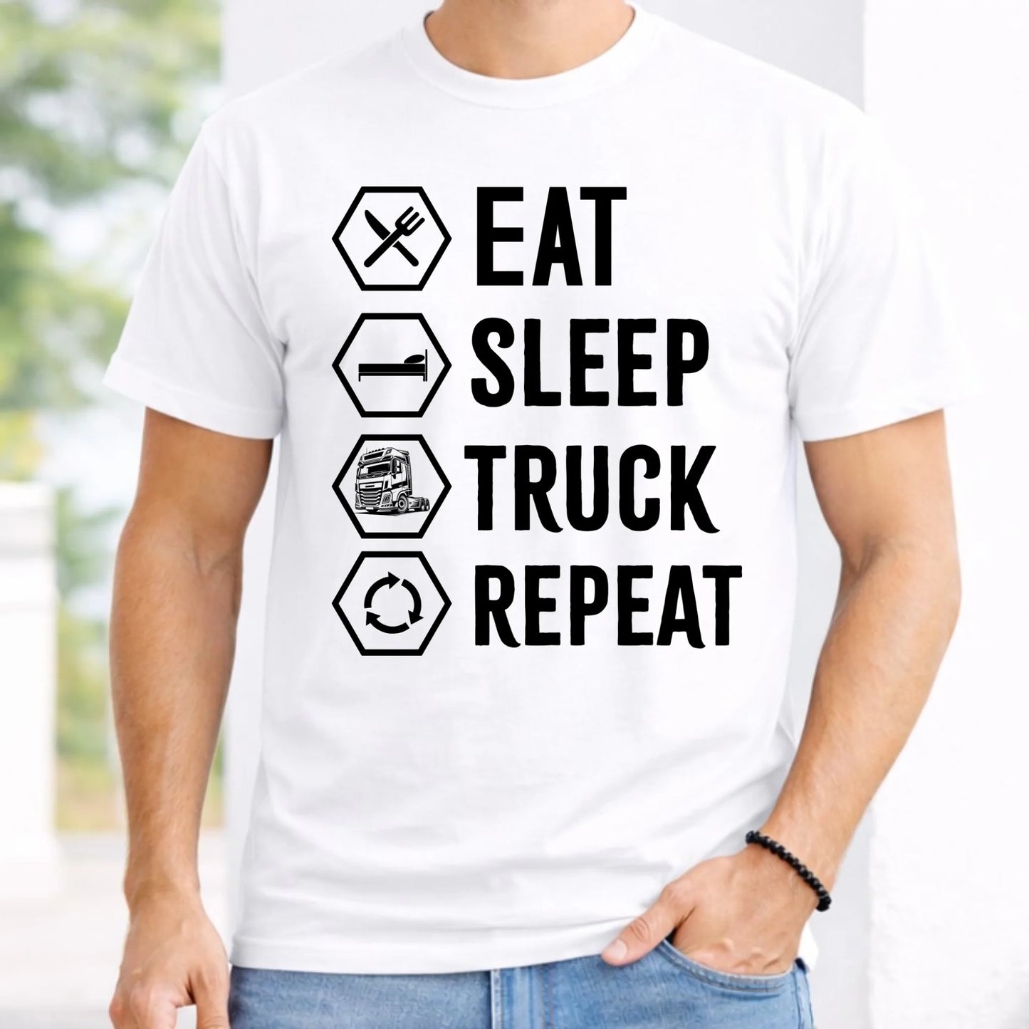 Koszulka męska dla kierowcy ciężarówki - Eat Sleep Truck Repeat ZKT05