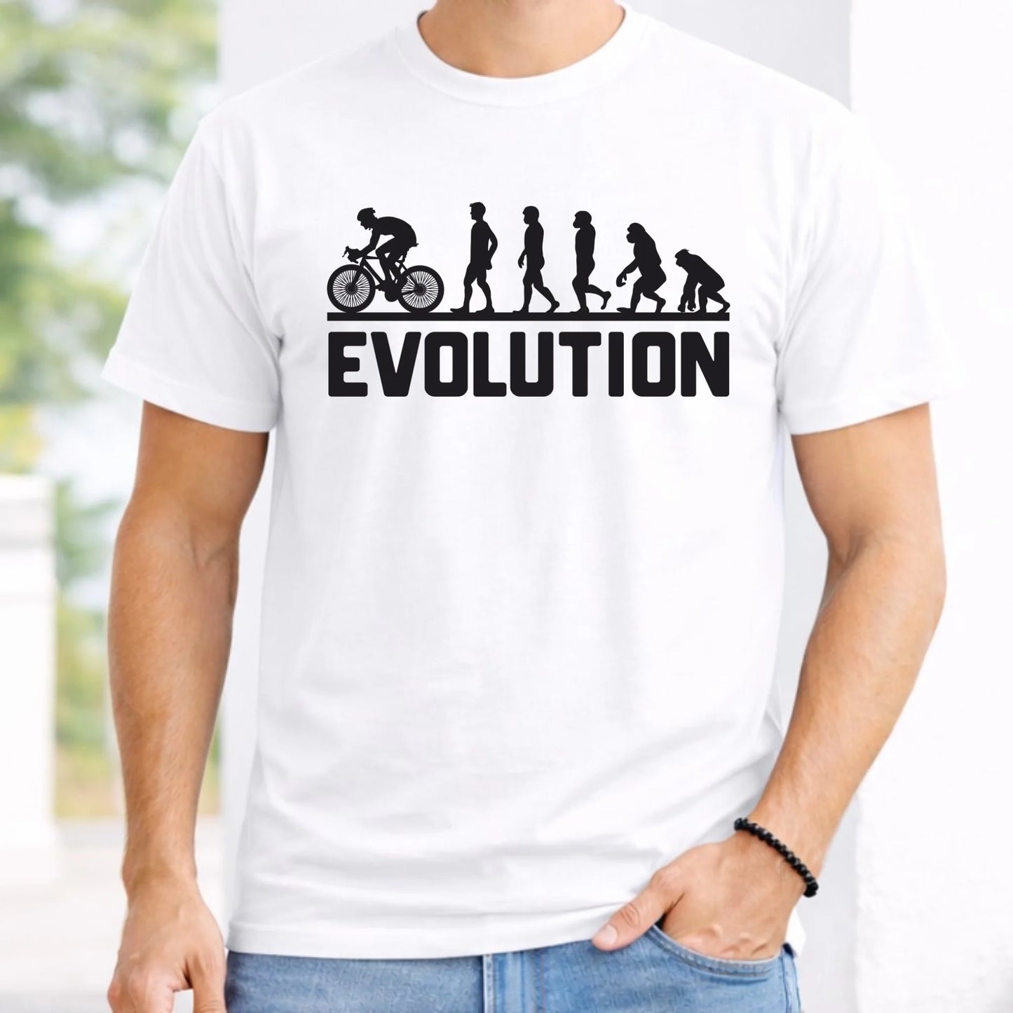 Koszulka męska z rowerem z rowerem - Ewolucja rowerzysty HR04